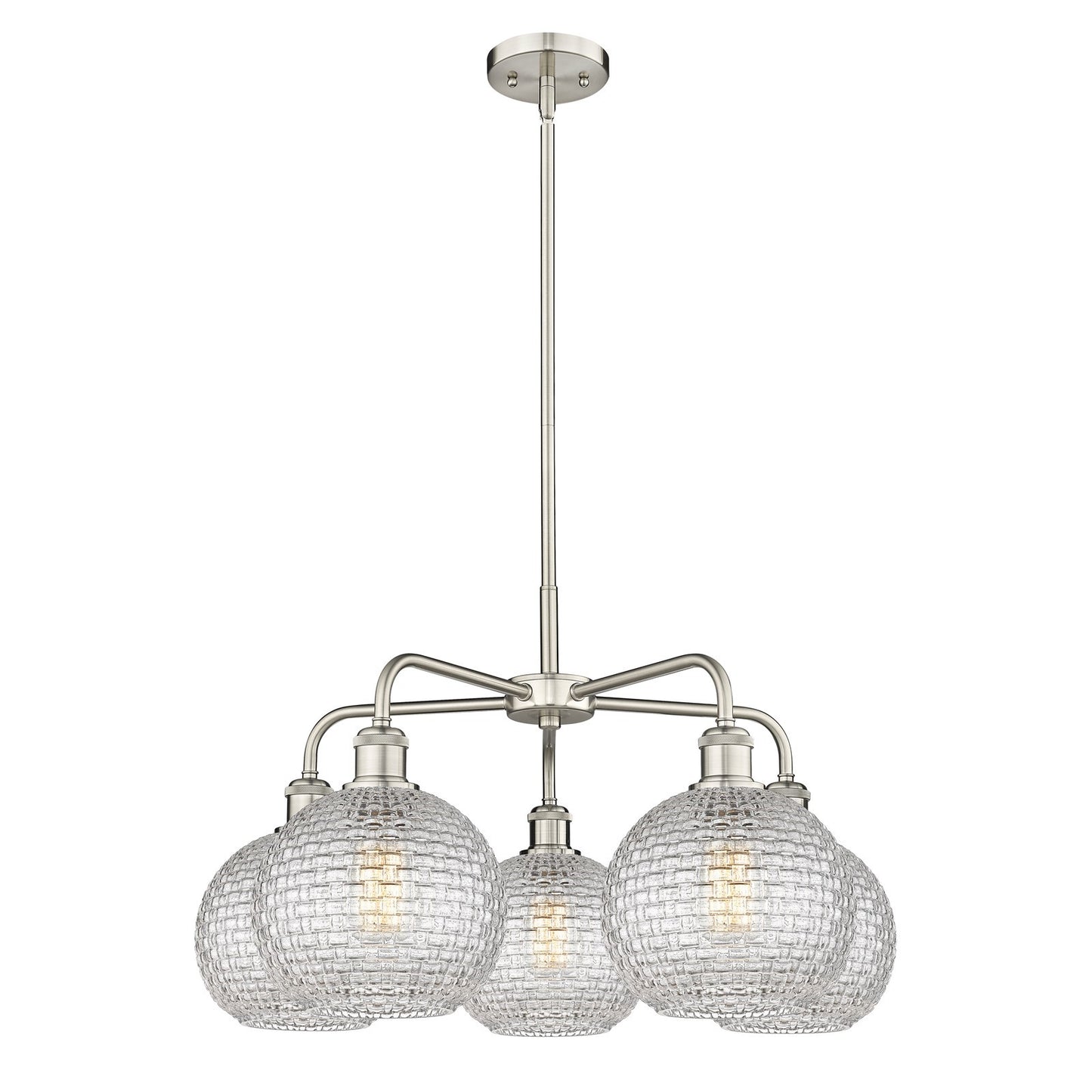 Innovations Athens 26in 5-Light Chandelier | Modern Farmhouse Satin Nickel Steel and Clear Basket Weave Glass | Dining Room & | Model 516-5CR-SN-G122C-8CL
