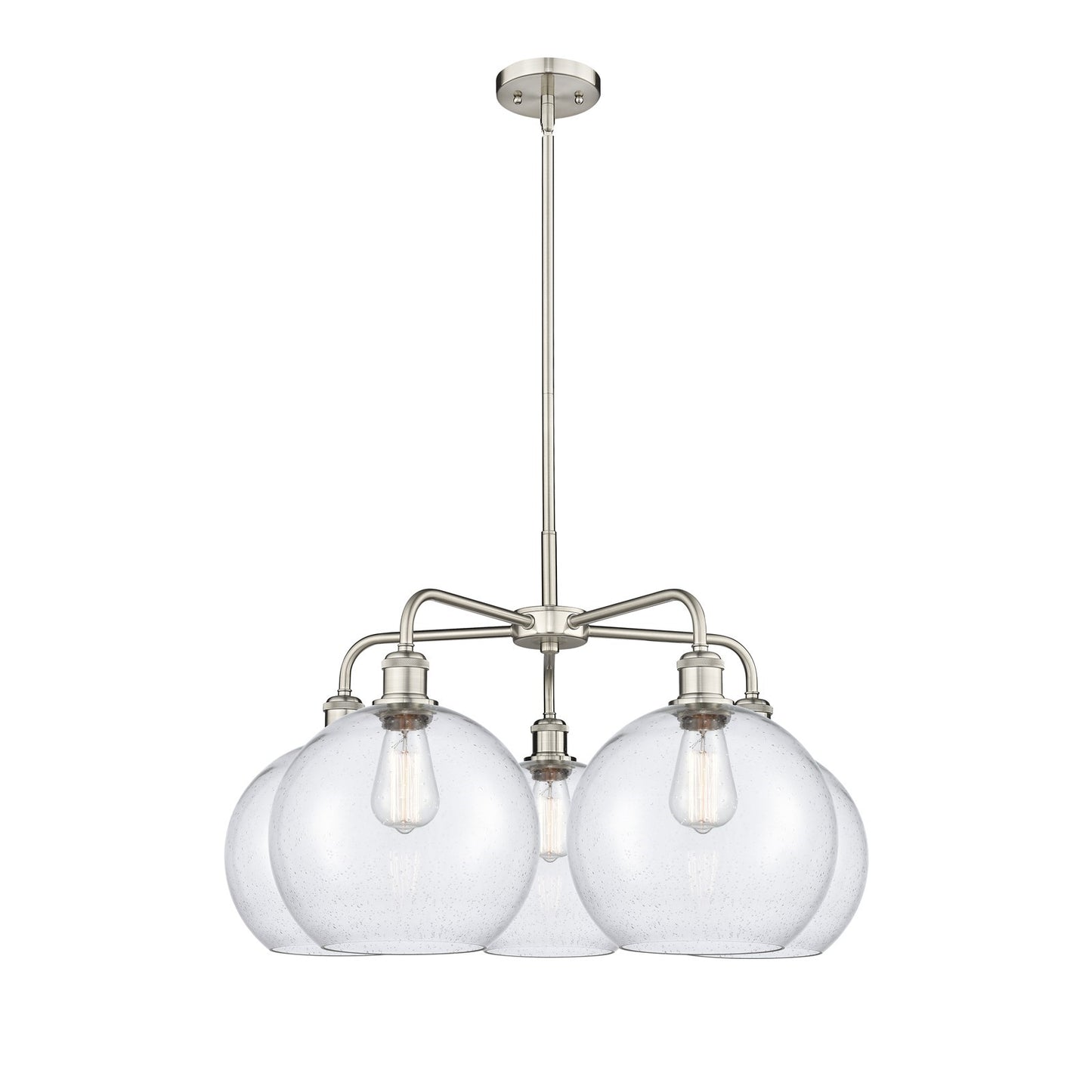 Innovations Athens 28in 5-Light Chandelier | Industrial Satin Nickel and Seedy Glass | Dining Room & Living Room | 28 x 28 x | Model 516-5CR-SN-G124-10