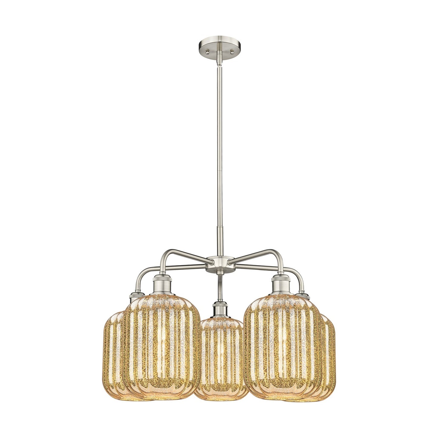 Innovations Preston Cylinder 25in 5-Light Chandelier | Industrial Satin Nickel Steel and Mercury Glass | Kitchen Island & | Model 516-5CR-SN-G460-7ME