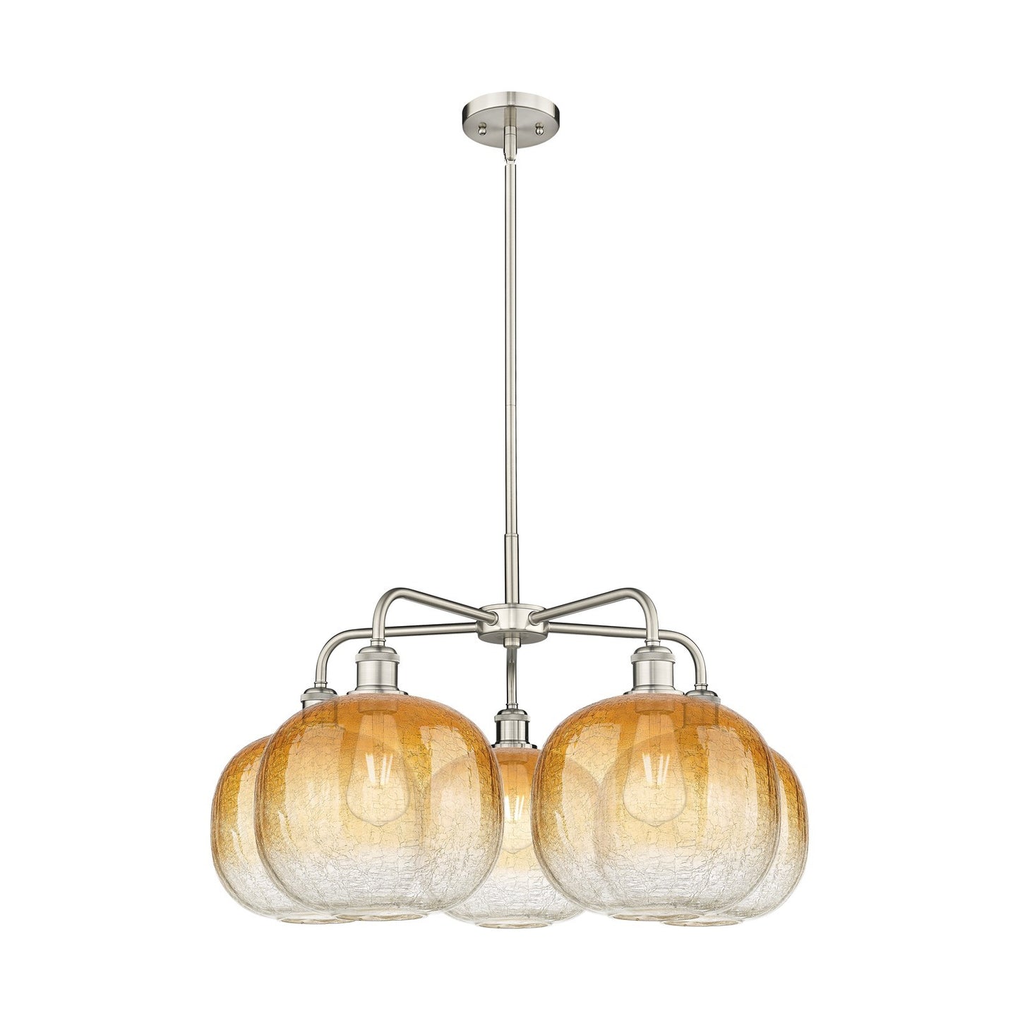 Innovations Brookhaven Sphere 29in 5-Light Chandelier | Industrial Satin Nickel Steel and Amber Glass | Dining Room & Living | Model 516-5CR-SN-G481-10AM