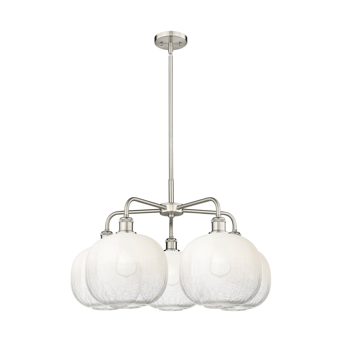 Innovations Brookhaven Sphere 29in 5-Light Chandelier | Industrial Satin Nickel Steel and Opal Glass | Dining Room & Living | Model 516-5CR-SN-G481-10OP