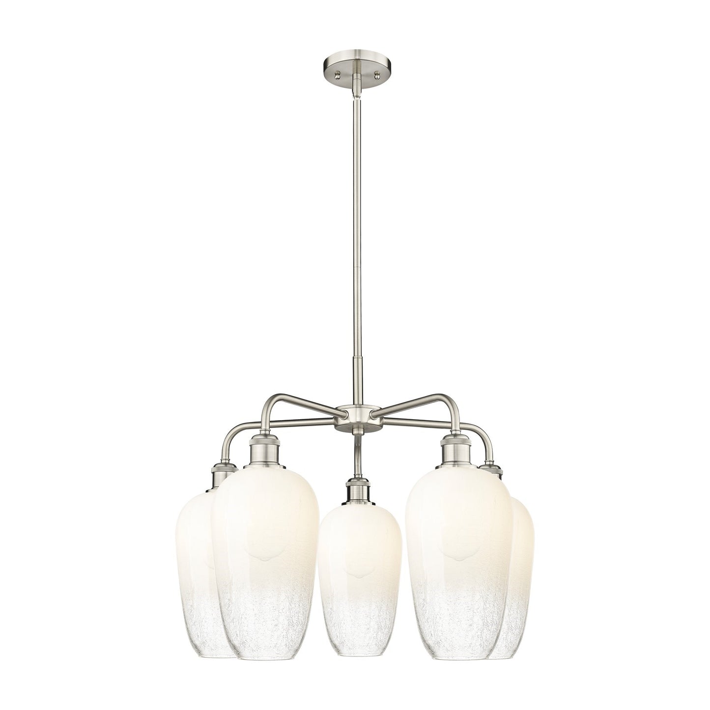 Innovations Brookhaven Flute 26in 5-Light Chandelier | Industrial Satin Nickel Steel and Opal Glass | Dining Room & Living | Model 516-5CR-SN-G484-7OP