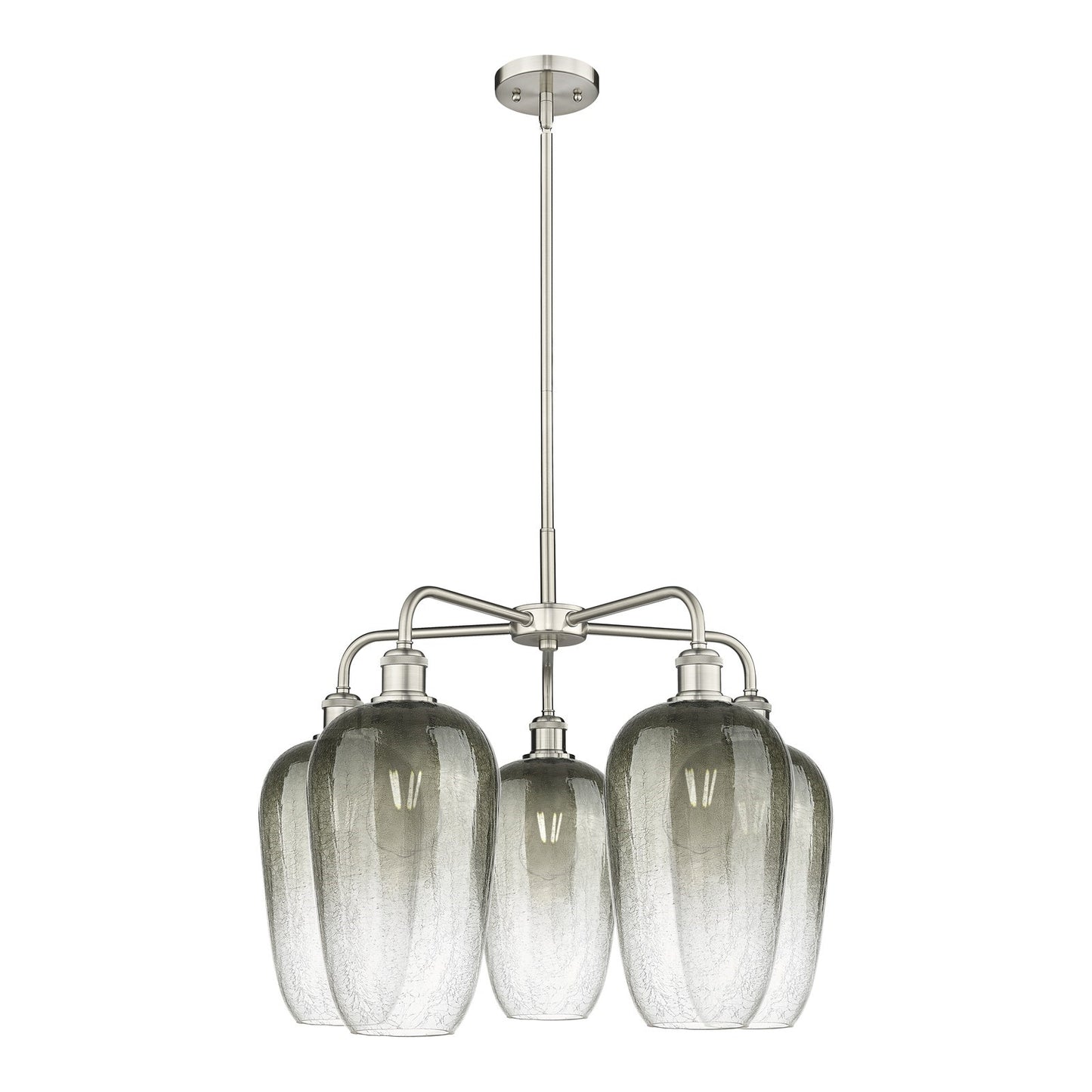 Innovations Brookhaven Flute 26in 5-Light Chandelier | Industrial Satin Nickel and Slate Glass | Dining Room & Living Room | Model 516-5CR-SN-G484-7SL