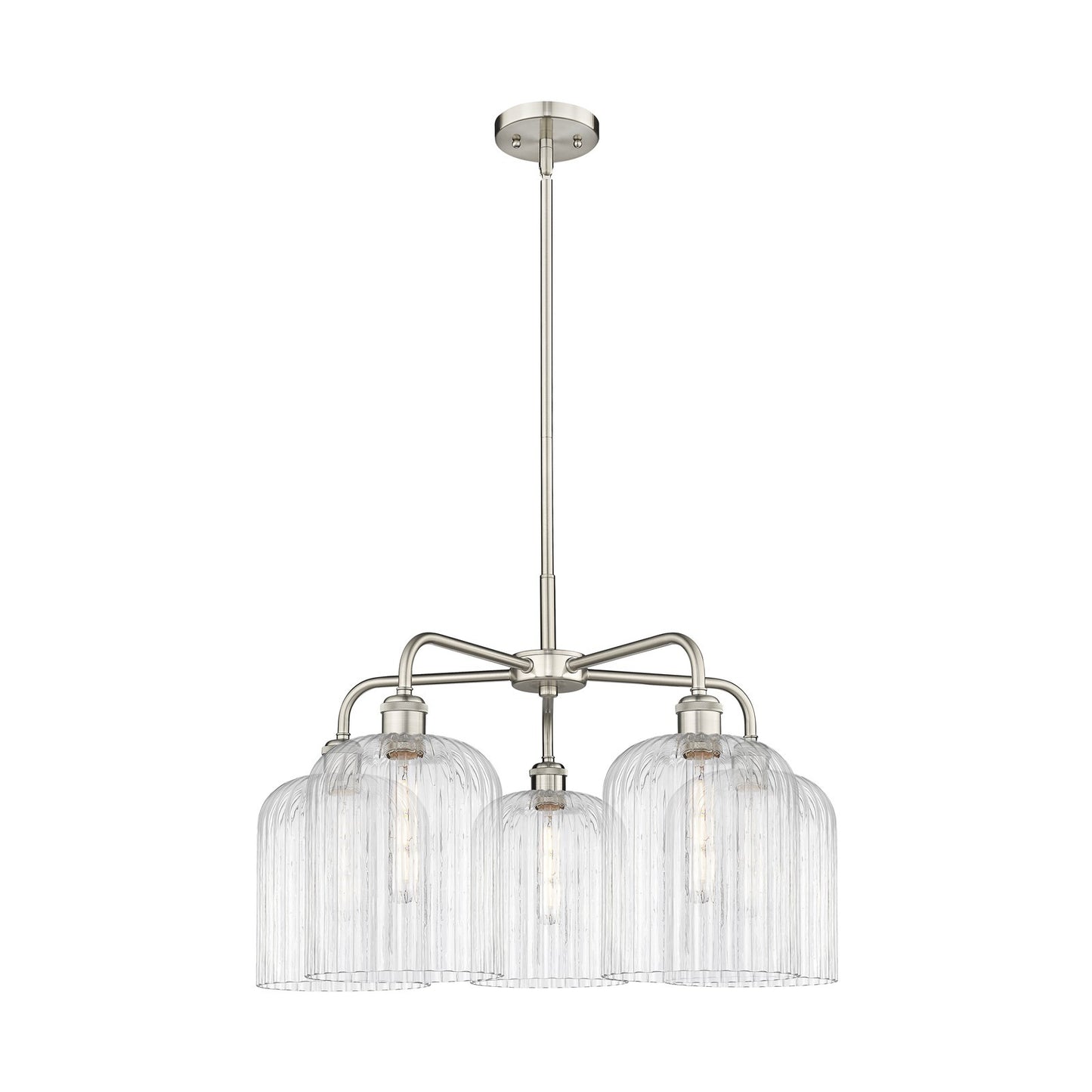 Innovations Bridal Veil 23in 5-Light Chandelier | Art Nouveau Satin Nickel and Clear Ribbed Glass | Dining Room & Living Room | Model 516-5CR-SN-G559-8CL