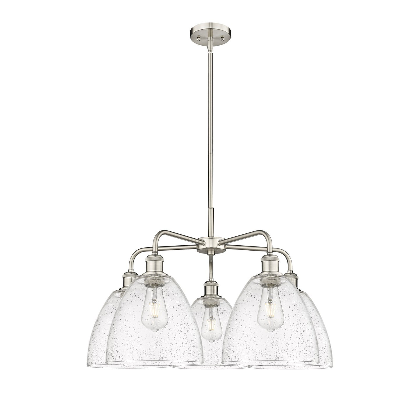 Innovations Bristol 27in 5-Light Chandelier | Industrial Satin Nickel and Seedy Glass | Dining Room & Living Room | 27 x 27 x 17 | Model 516-5CR-SN-GBD-94