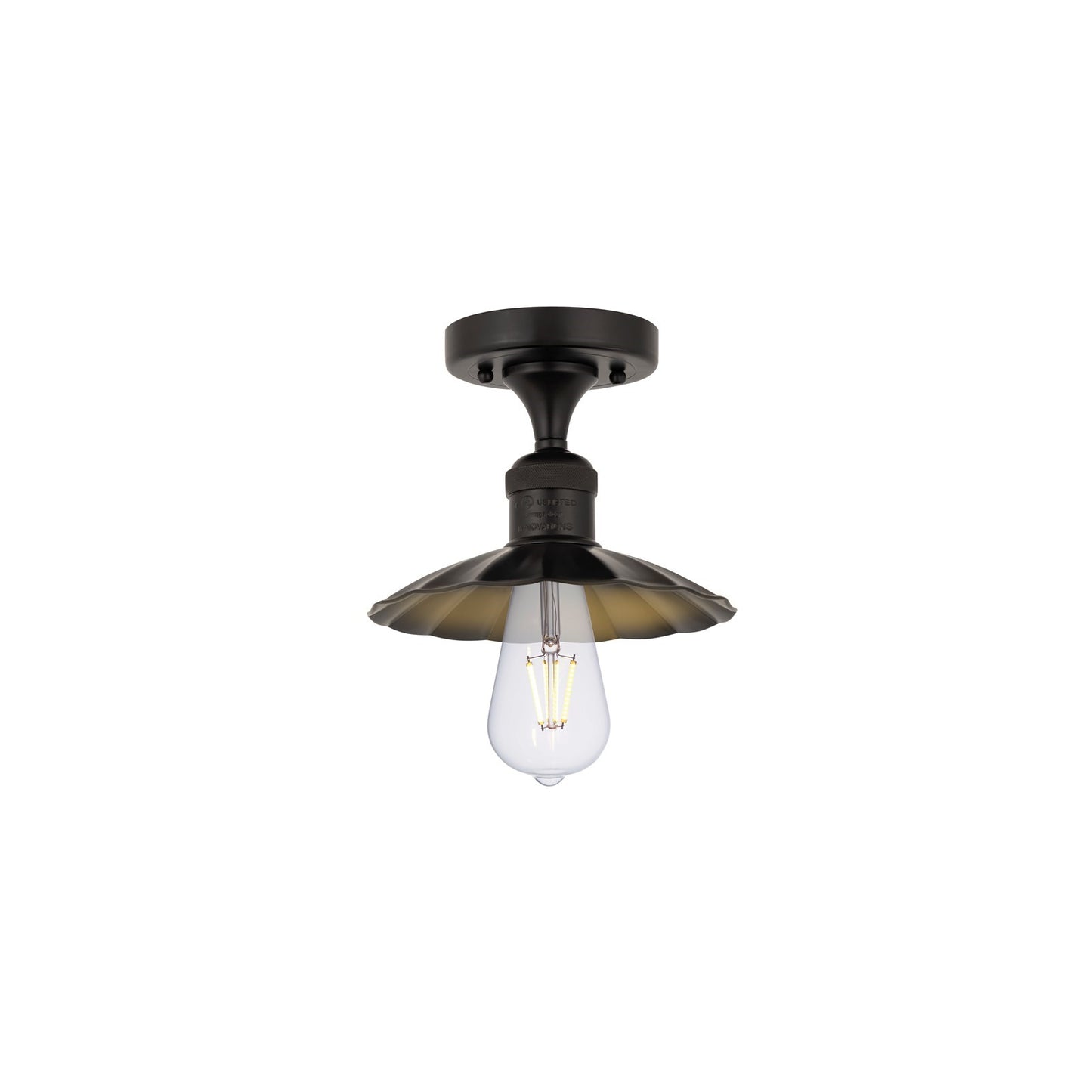 Innovations Scallop 1-Light 7.5in Semi-Flush Mount | Traditional Industrial Matte Black Steel and Cast Brass with Matte Black | Model 517-1C-BK-M17-BK