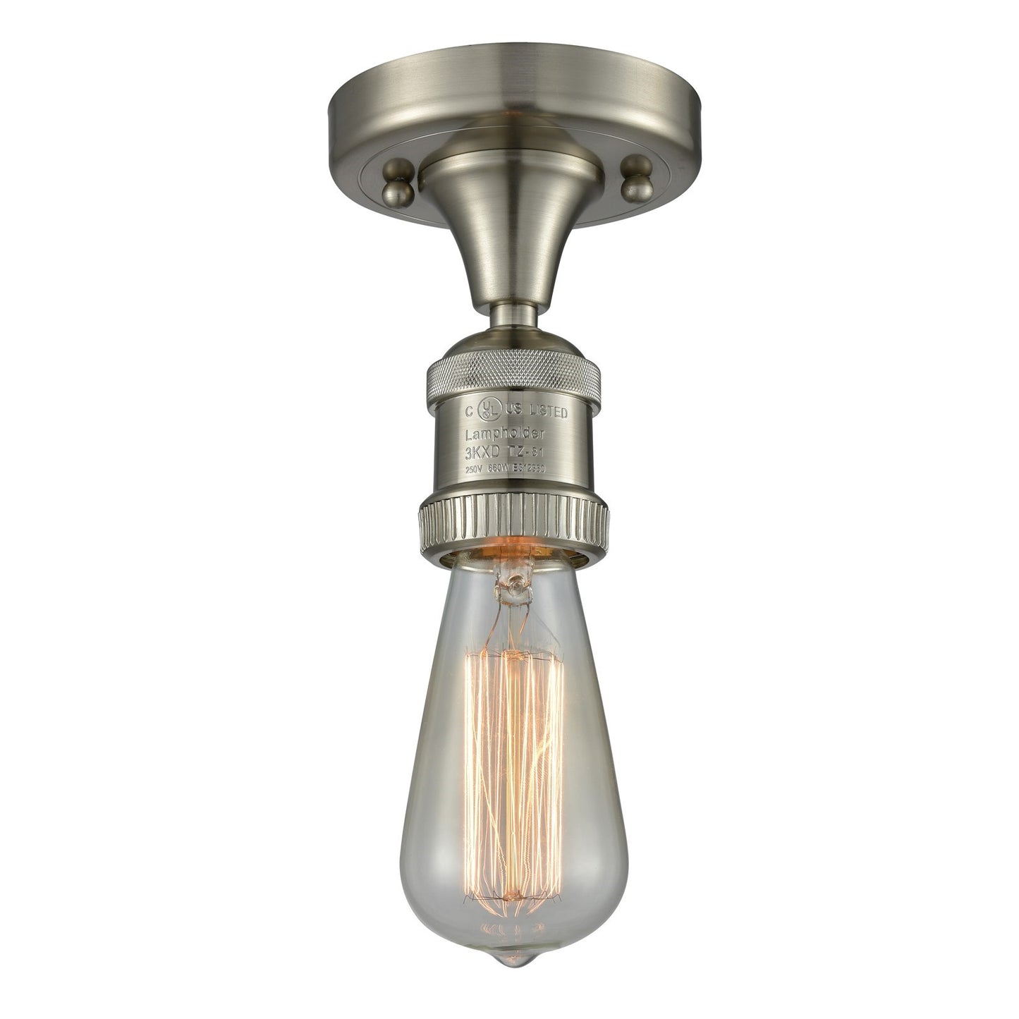 Innovations Bare Bulb 5in 1-Light Semi-Flush Mount | Industrial Brushed Satin Nickel Steel and Cast Brass | Damp-Rated Kitchen & | Model 517-1C-SN-LED