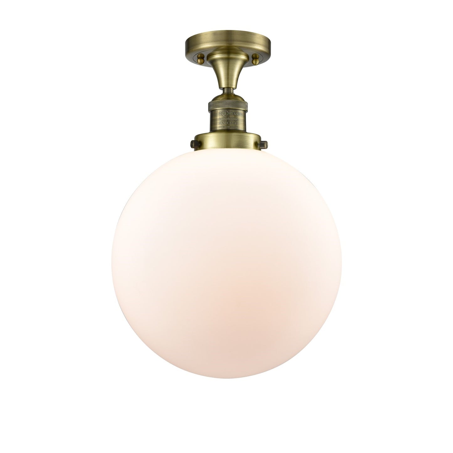 Innovations Beacon 12in 1-Light Semi-Flush Mount | Industrial Antique Brass and Matte White Frosted Glass | Entryway & Hallway | Model 517-1CH-AB-G201-12