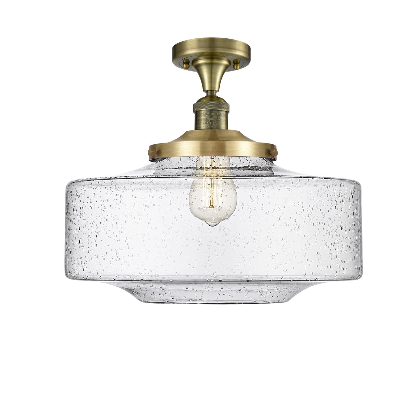 Innovations Bridgeton 16in 1-Light Semi-Flush Mount | Traditional Antique Brass and Seedy Glass | Entryway & Hallway | 11.75 x | Model 517-1CH-AB-G694-16