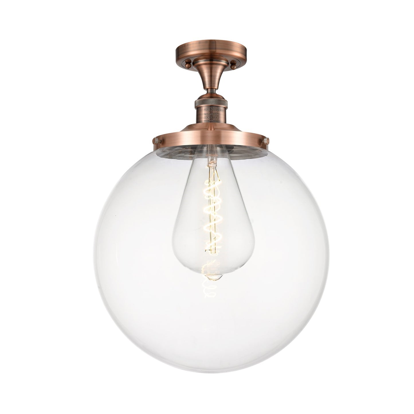 Innovations Beacon 14in 1-Light Semi-Flush Mount | Industrial Antique Copper Steel and Clear Glass | Entryway & Hallway | 14 x | Model 517-1CH-AC-G202-14