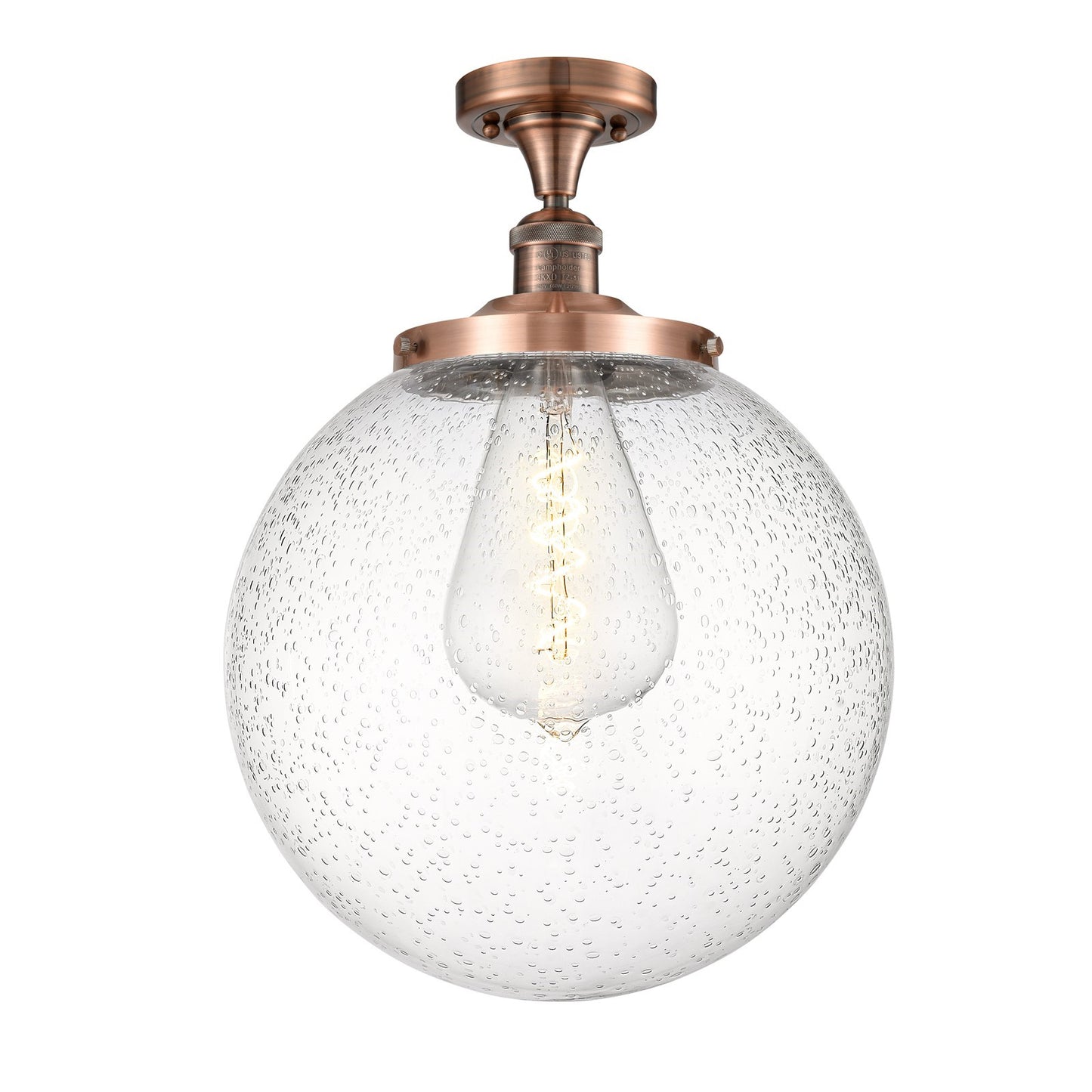 Innovations Beacon 14in 1-Light Semi-Flush Mount | Industrial Antique Copper Steel and Seedy Glass | Hallway & Covered Patio | Model 517-1CH-AC-G204-14