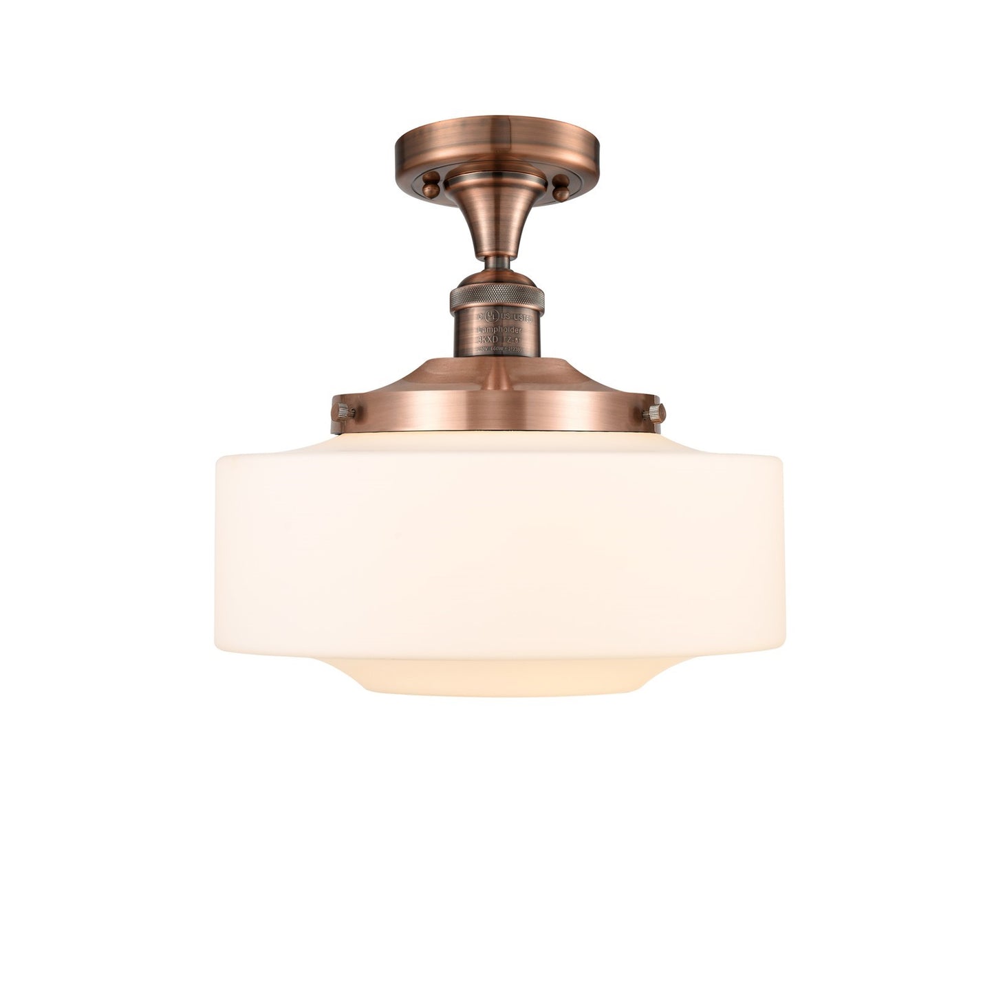Innovations Bridgeton 12in 1-Light Semi-Flush Mount | Traditional Antique Copper Steel and Matte White Frosted Glass | Model 517-1CH-AC-G691-12-LED