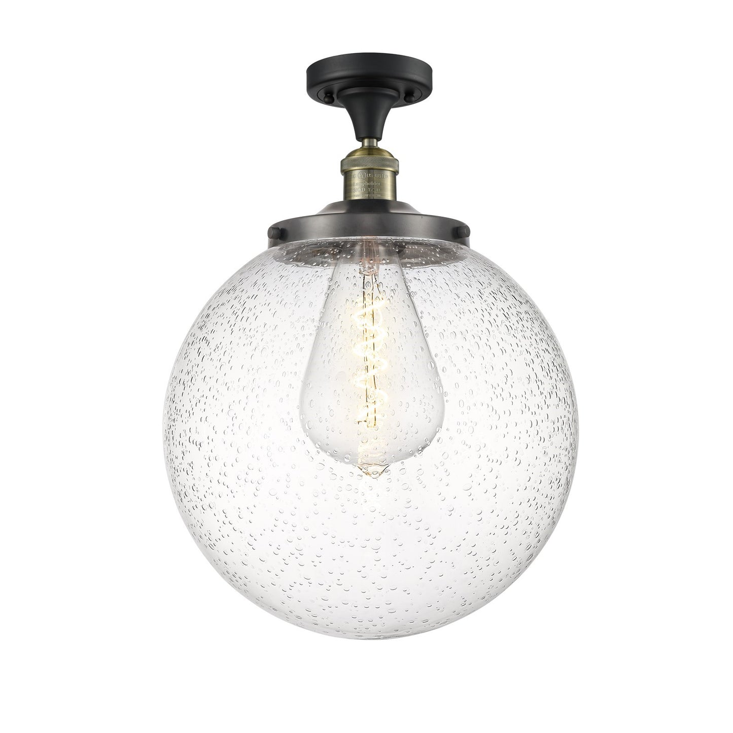 Innovations Beacon 14in 1-Light Semi-Flush Mount | Industrial Black Antique Brass Steel and Seedy Glass | Entryway & Hallway | Model 517-1CH-BAB-G204-14