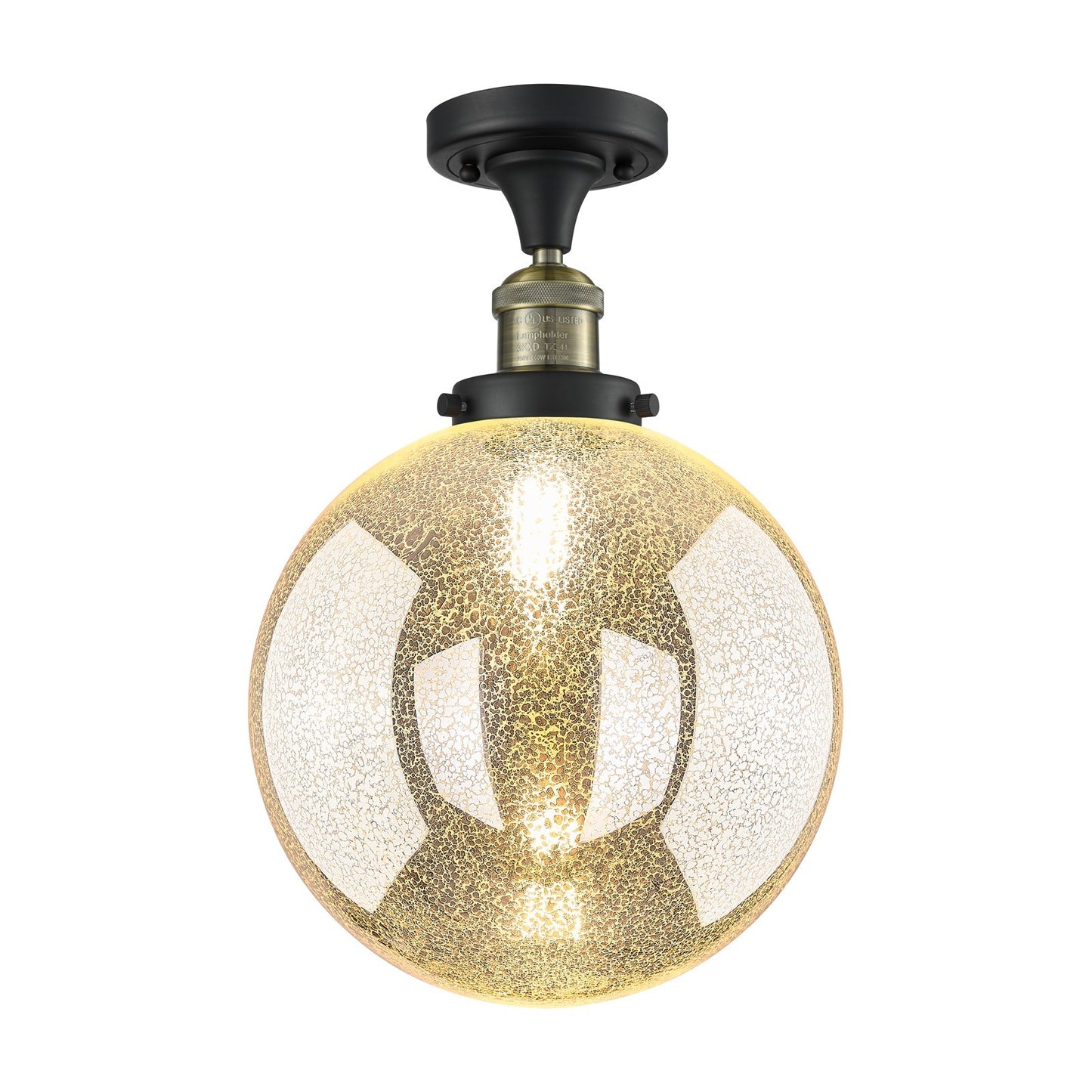 Innovations Beacon 10in 1-Light Semi-Flush Mount | Industrial Black Antique Brass Steel and Mercury Seeded Glass | Kitchen & | Model 517-1CH-BAB-G208-10