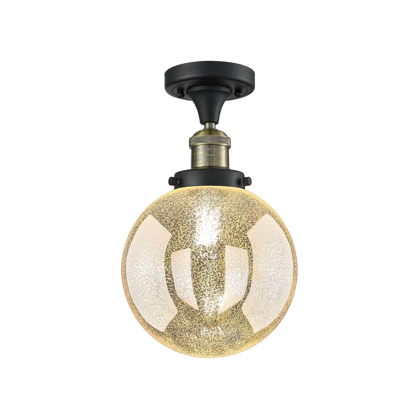 Innovations Beacon 8in 1-Light Semi-Flush Mount | Industrial Black Antique Brass Steel and Mercury Seeded Glass | Kitchen & | Model 517-1CH-BAB-G208-8
