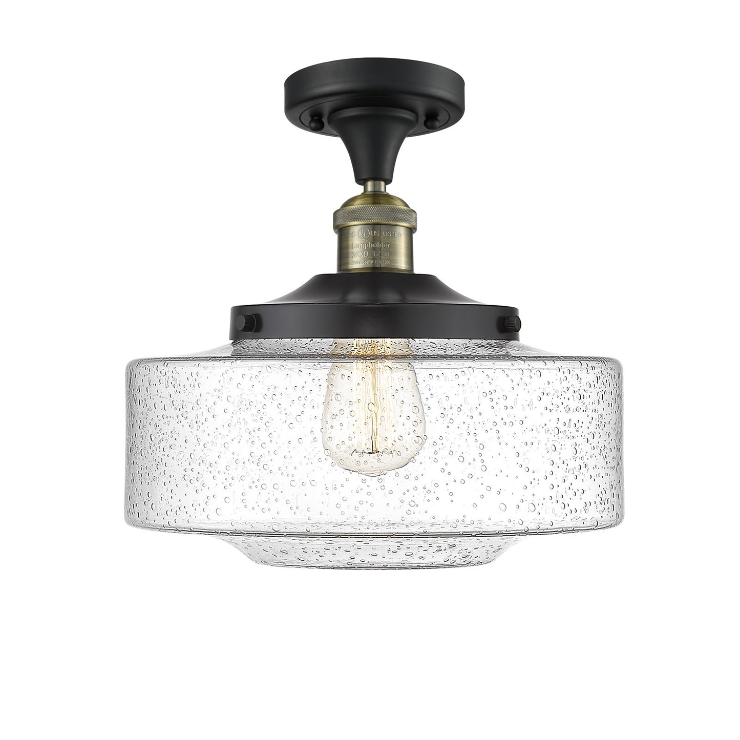 Innovations Bridgeton 12in 1-Light Semi-Flush Mount | Traditional Black Antique Brass Steel and Seedy Glass | Entryway & | Model 517-1CH-BAB-G694-12-LED