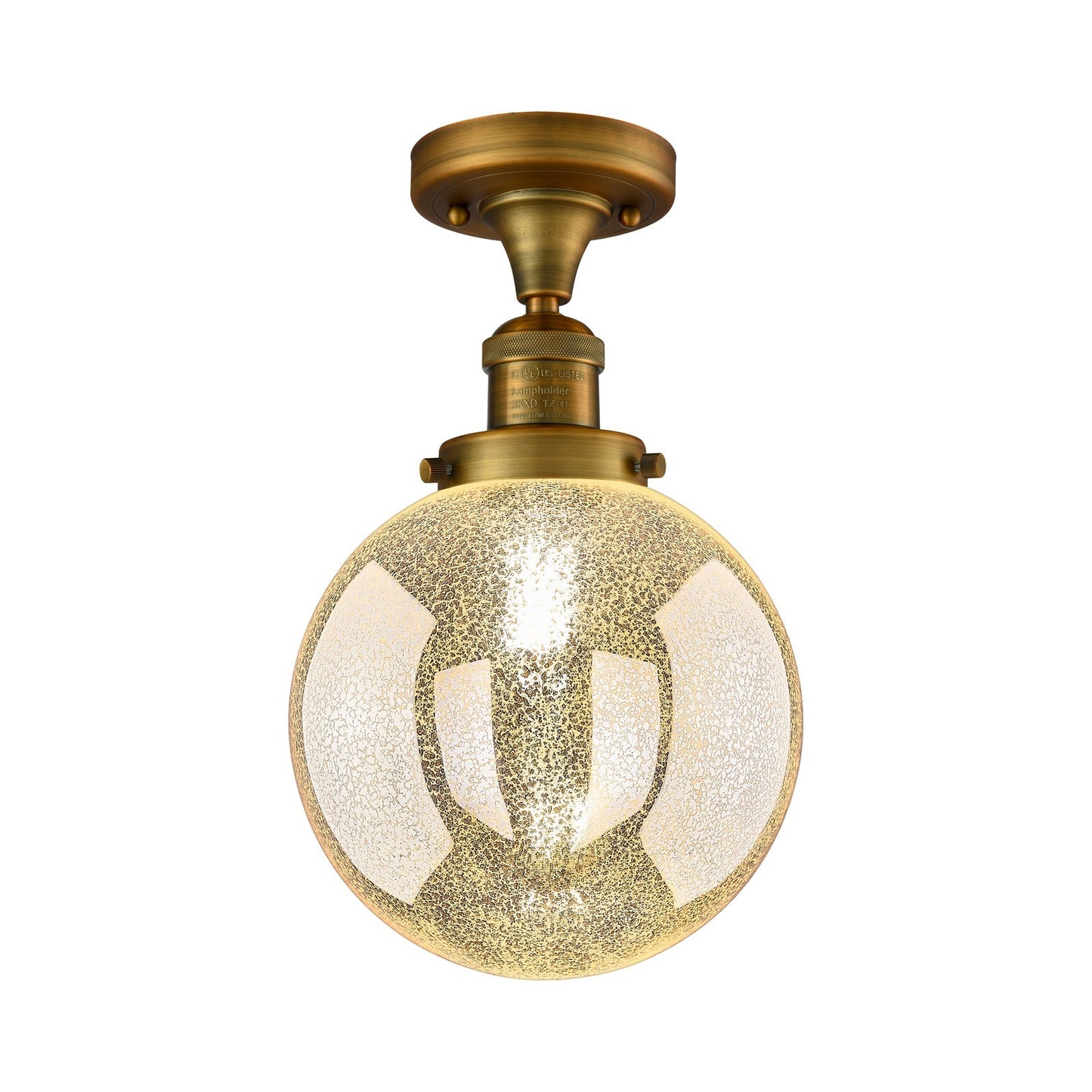 Innovations Beacon 8in 1-Light Semi-Flush Mount | Industrial Brushed Brass Steel and Mercury Seeded Glass | Entryway & Hallway | Model 517-1CH-BB-G208-8