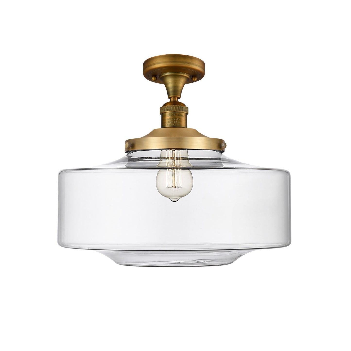 Innovations Bridgeton 12in 1-Light Semi-Flush Mount | Traditional Brushed Brass Steel and Clear Glass | Entryway & Hallway | Model 517-1CH-BB-G692-16-LED