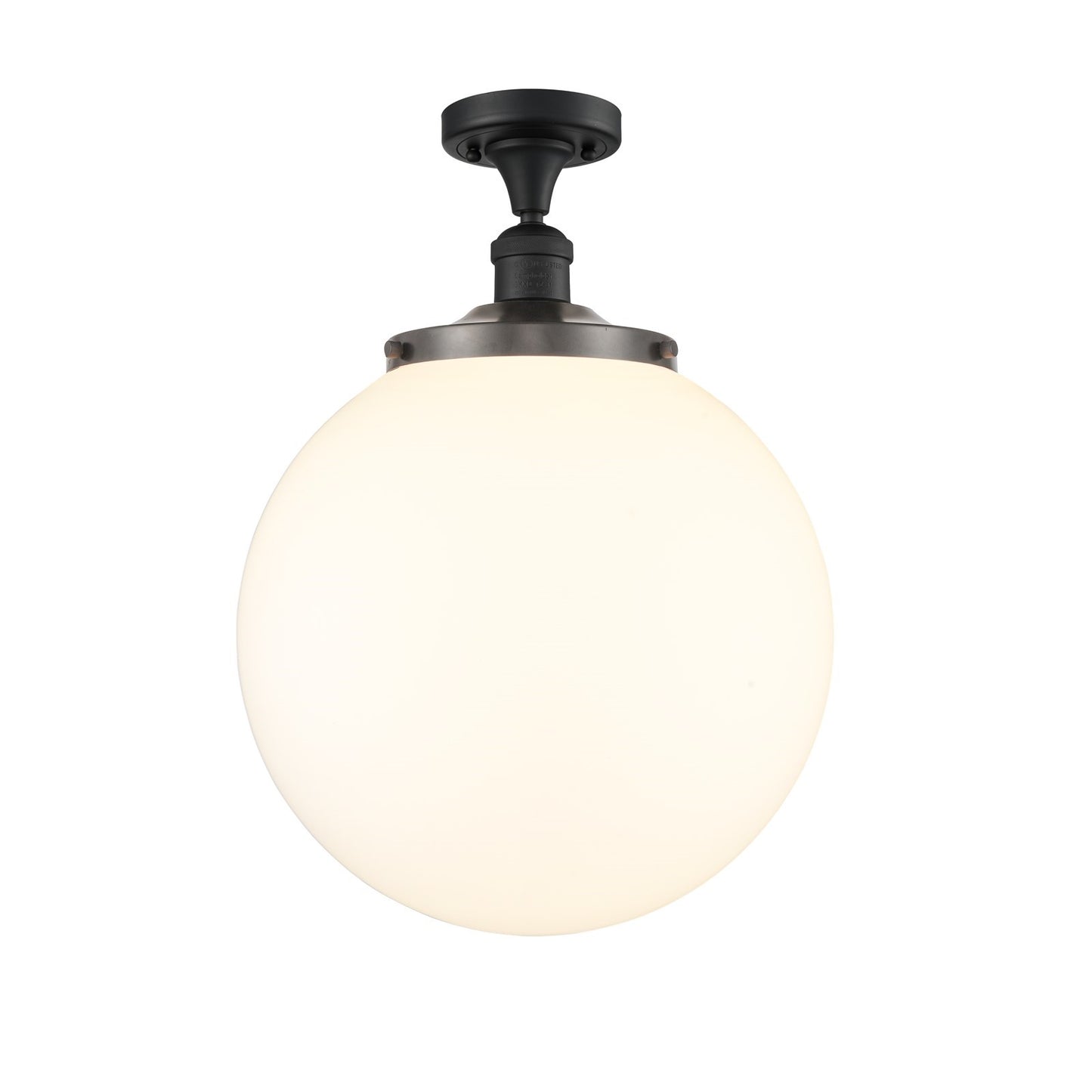 Innovations Beacon 14in 1-Light Semi-Flush Mount | Industrial Matte Black Steel and Matte White Frosted Glass | Bedroom & | Model 517-1CH-BK-G201-14