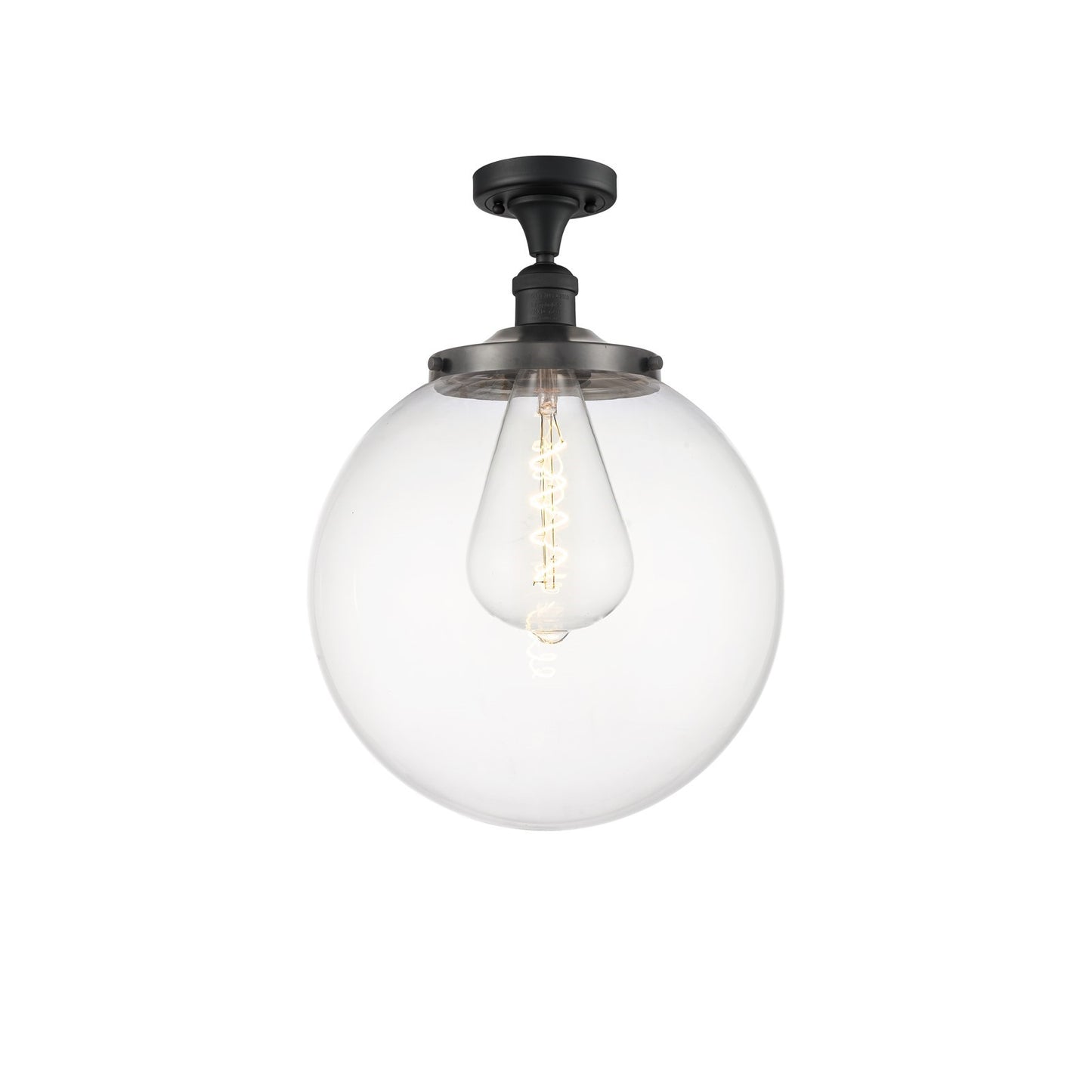 Innovations Beacon 14in 1-Light Semi-Flush Mount | Industrial Matte Black Steel and Clear Glass | Damp-Rated Entryway & Hallway | Model 517-1CH-BK-G202-14