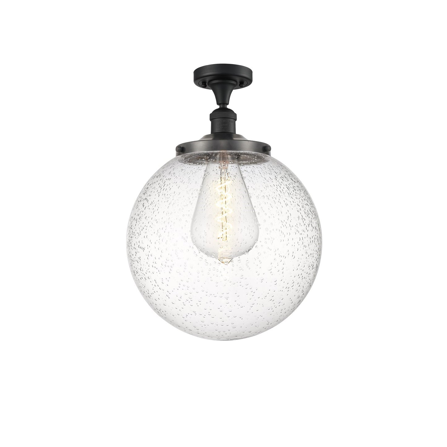 Innovations Beacon 14in 1-Light Semi-Flush Mount | Industrial Matte Black Steel and Seedy Glass | Damp-Rated Entryway & Hallway | Model 517-1CH-BK-G204-14