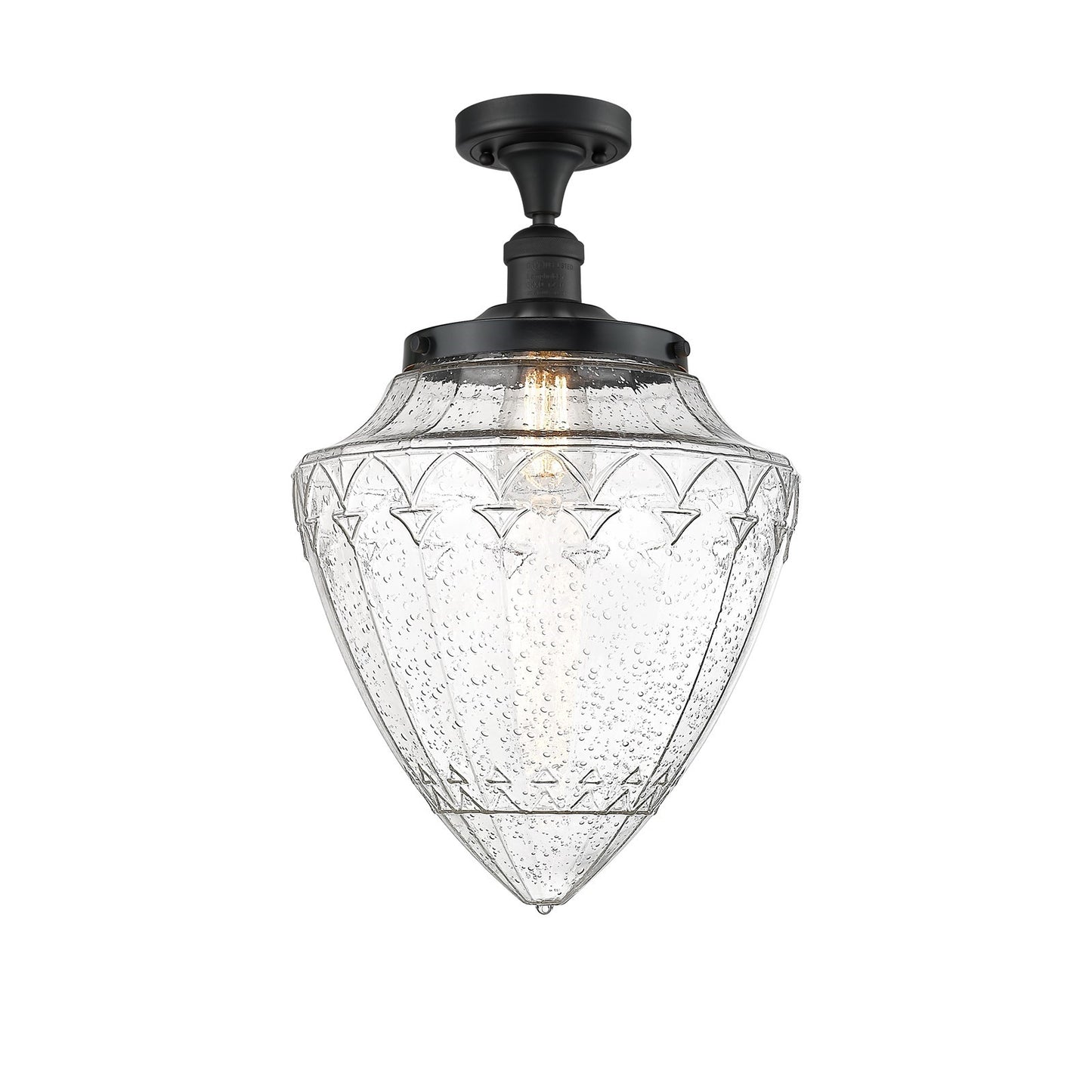 Innovations Bullet 12in 1-Light Semi-Flush Mount | Industrial Matte Black Steel and Seedy Glass | Entryway & Hallway | 12 x | Model 517-1CH-BK-G664-12-LED