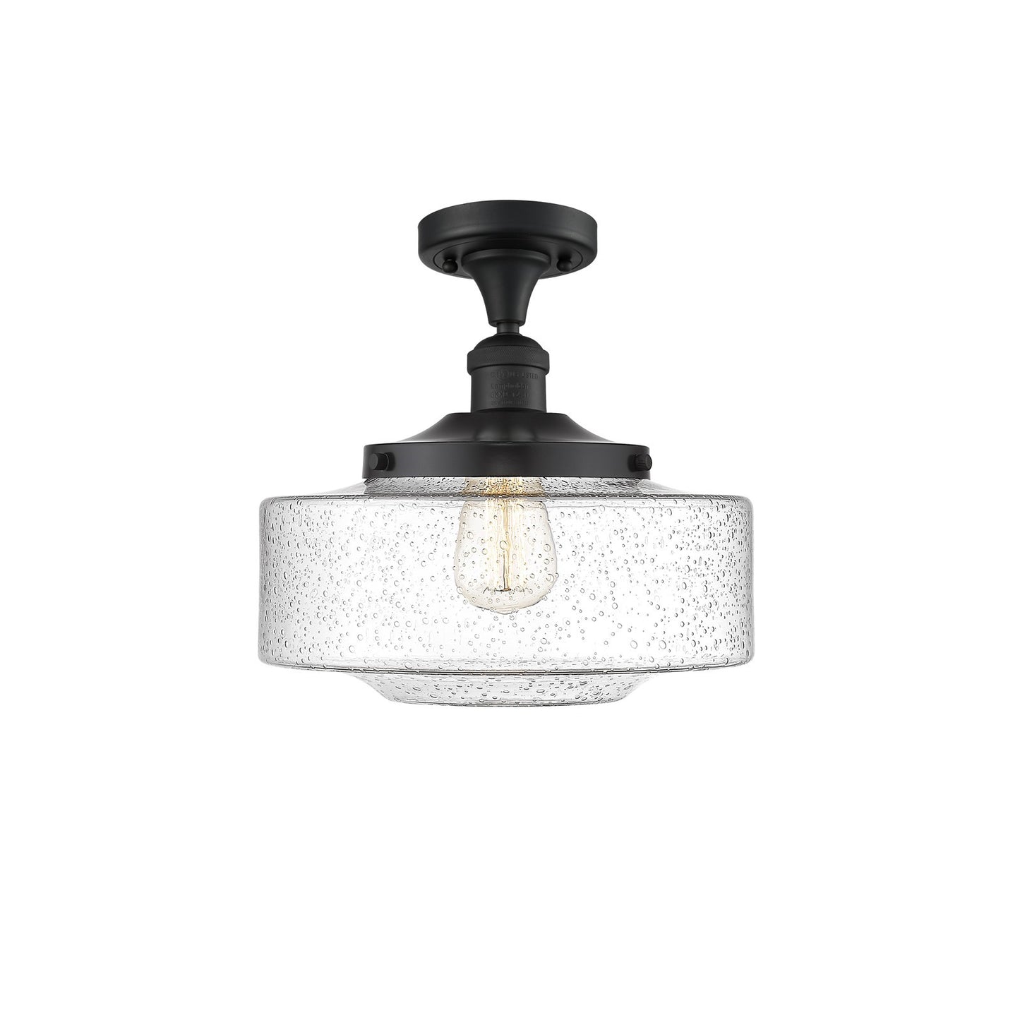 Innovations Bridgeton 12in 1-Light Semi-Flush Mount | Traditional Matte Black Steel and Seedy Glass | Entryway & Hallway | 12 x | Model 517-1CH-BK-G694-12