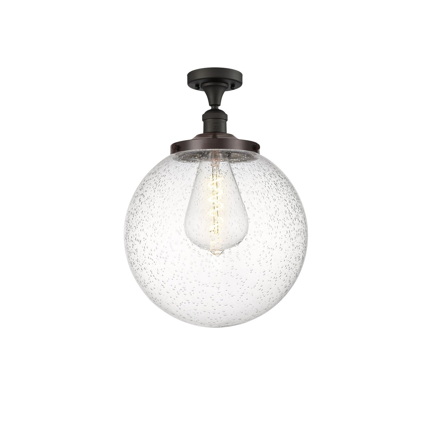 Innovations Beacon 14in 1-Light Semi-Flush Mount | Industrial Oil Rubbed Bronze Steel and Seedy Glass | Entryway & Hallway | 14 | Model 517-1CH-OB-G204-14