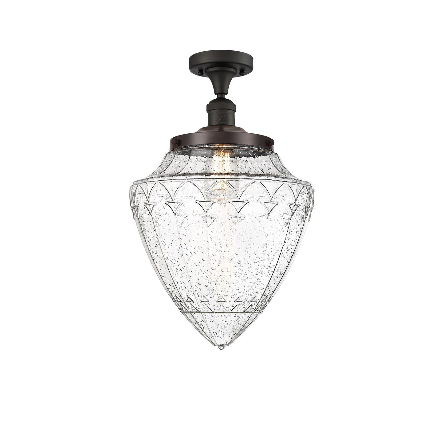 Innovations Bullet 12in 1-Light Semi-Flush | Traditional Art Deco Oil Rubbed Bronze Steel and Seedy Glass | Entryway & | Model 517-1CH-OB-G664-12-LED