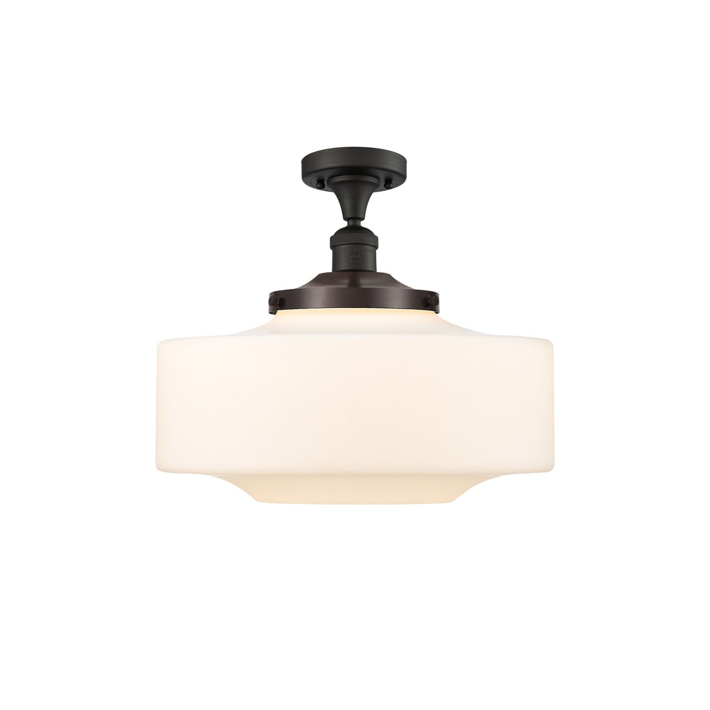 Innovations Bridgeton 16in 1-Light Semi-Flush Mount | Traditional Oil Rubbed Bronze Steel and Matte White Frosted Glass | Model 517-1CH-OB-G691-16-LED