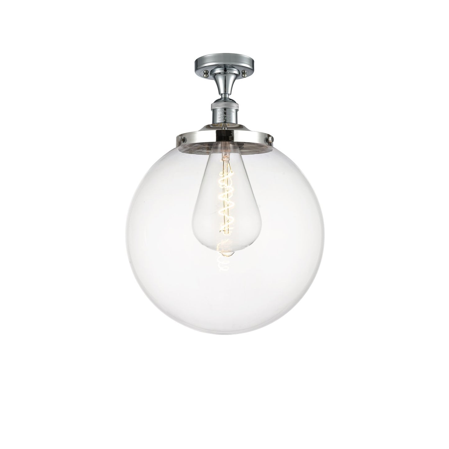 Innovations Beacon 14in 1-Light Semi-Flush Mount | Industrial Polished Chrome Steel and Clear Glass | Hallway & Bathroom | 14 x | Model 517-1CH-PC-G202-14