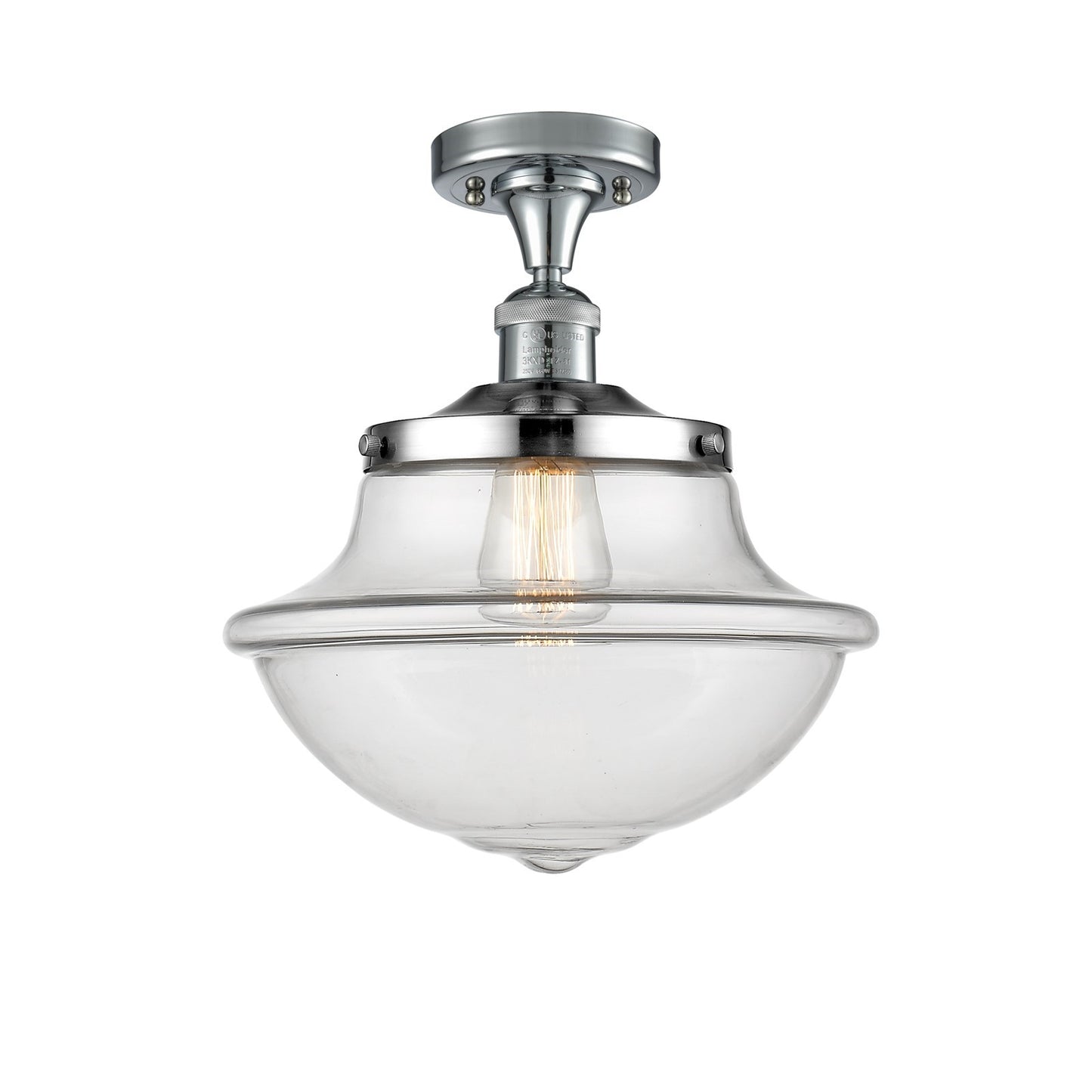 Innovations Oxford 12in 1-Light Semi-Flush | Traditional Polished Chrome and Clear Glass | Damp-Rated Bathroom & Entryway | Model 517-1CH-PC-G542-LED