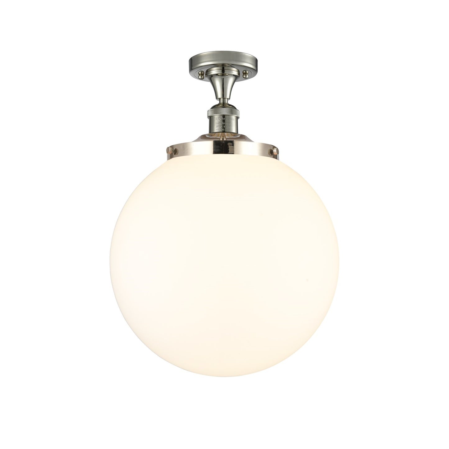 Innovations Beacon 14in 1-Light Semi-Flush Mount | Industrial Polished Nickel and Matte White Frosted Glass | Entryway & | Model 517-1CH-PN-G201-14