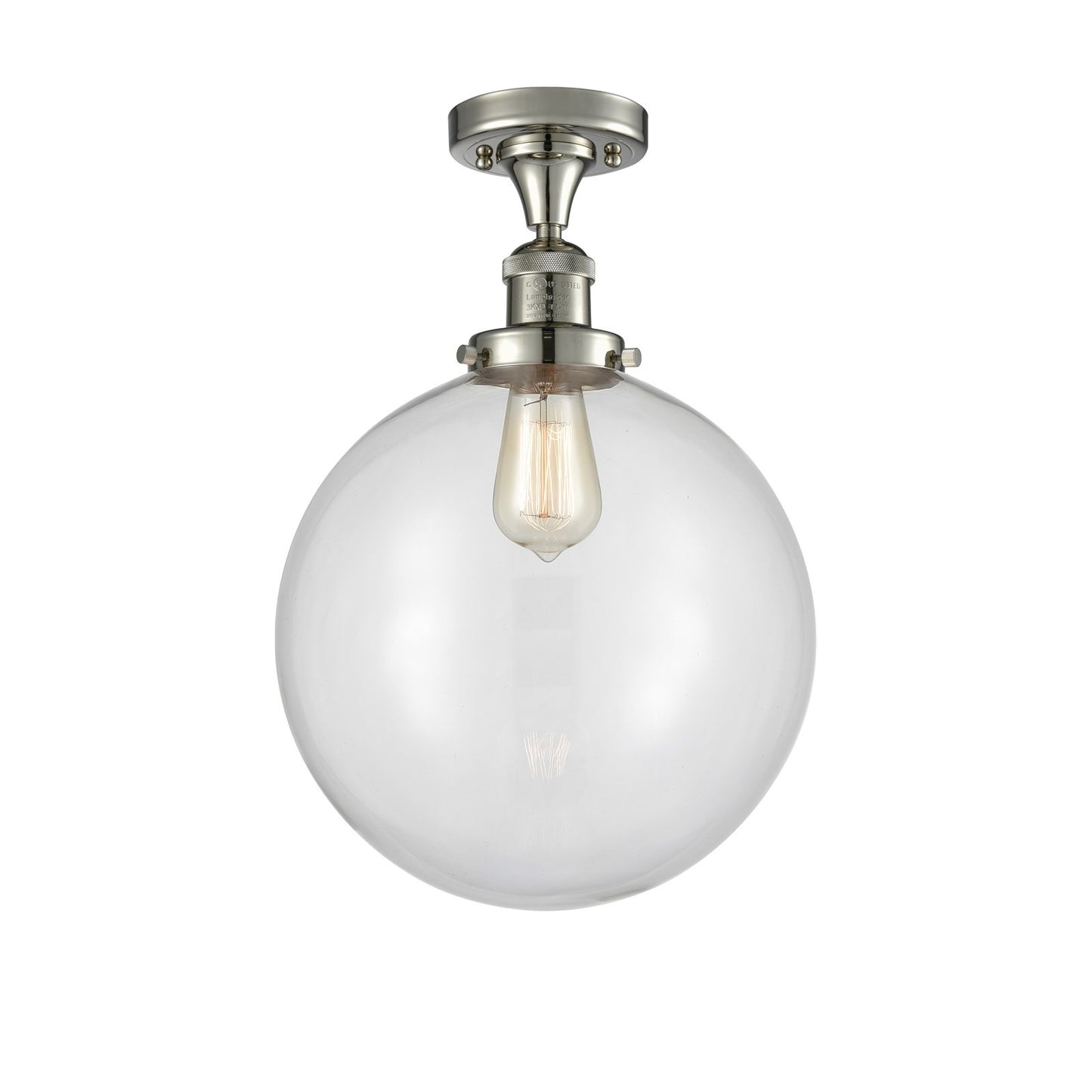Innovations Beacon 12in 1-Light Semi-Flush Mount | Industrial Polished Nickel Steel and Clear Glass | Bathroom & Entryway | Model 517-1CH-PN-G202-12-LED