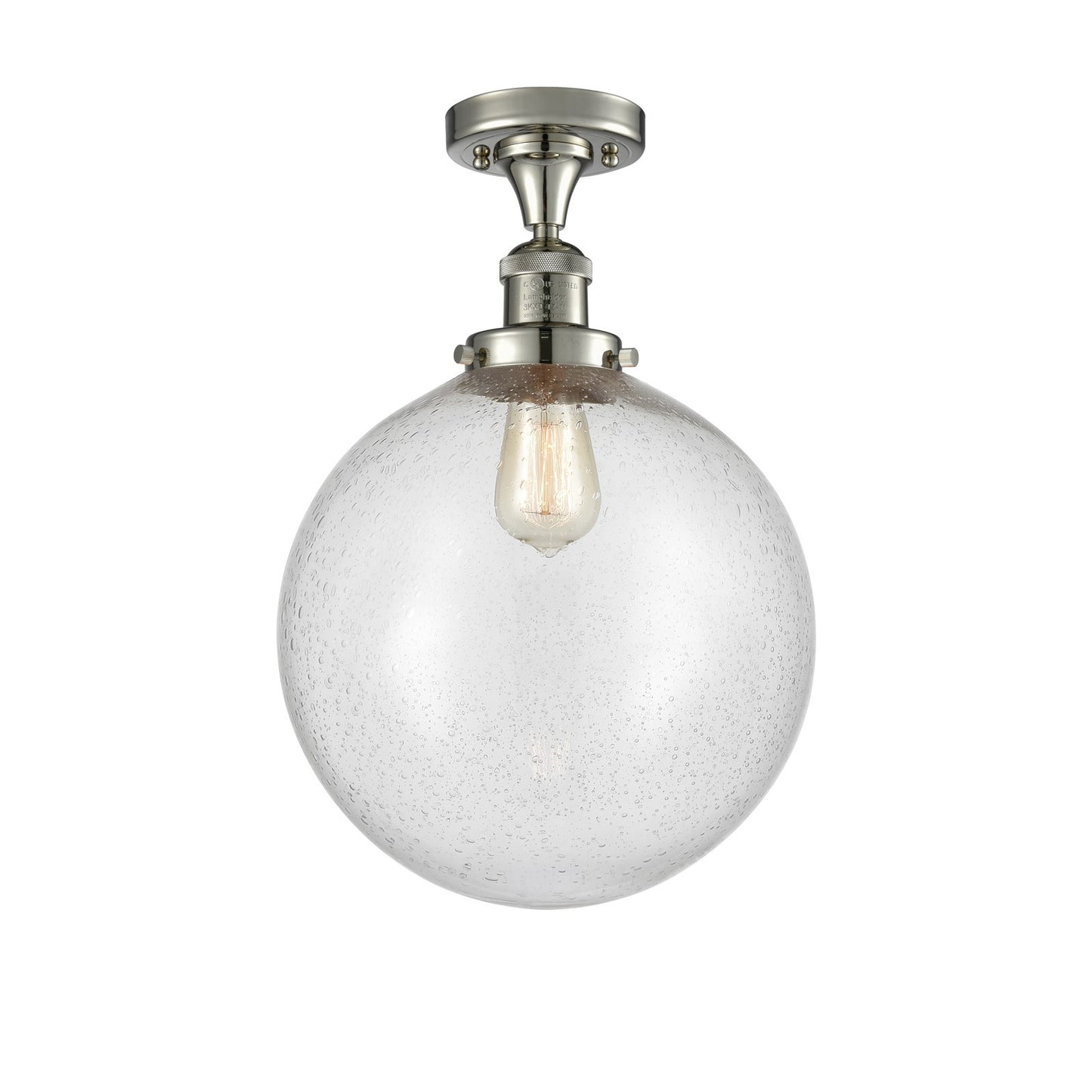 Innovations Beacon 12in 1-Light Semi-Flush Mount | Industrial Polished Nickel Steel and Seedy Glass | Hallway & Bathroom Damp | Model 517-1CH-PN-G204-12