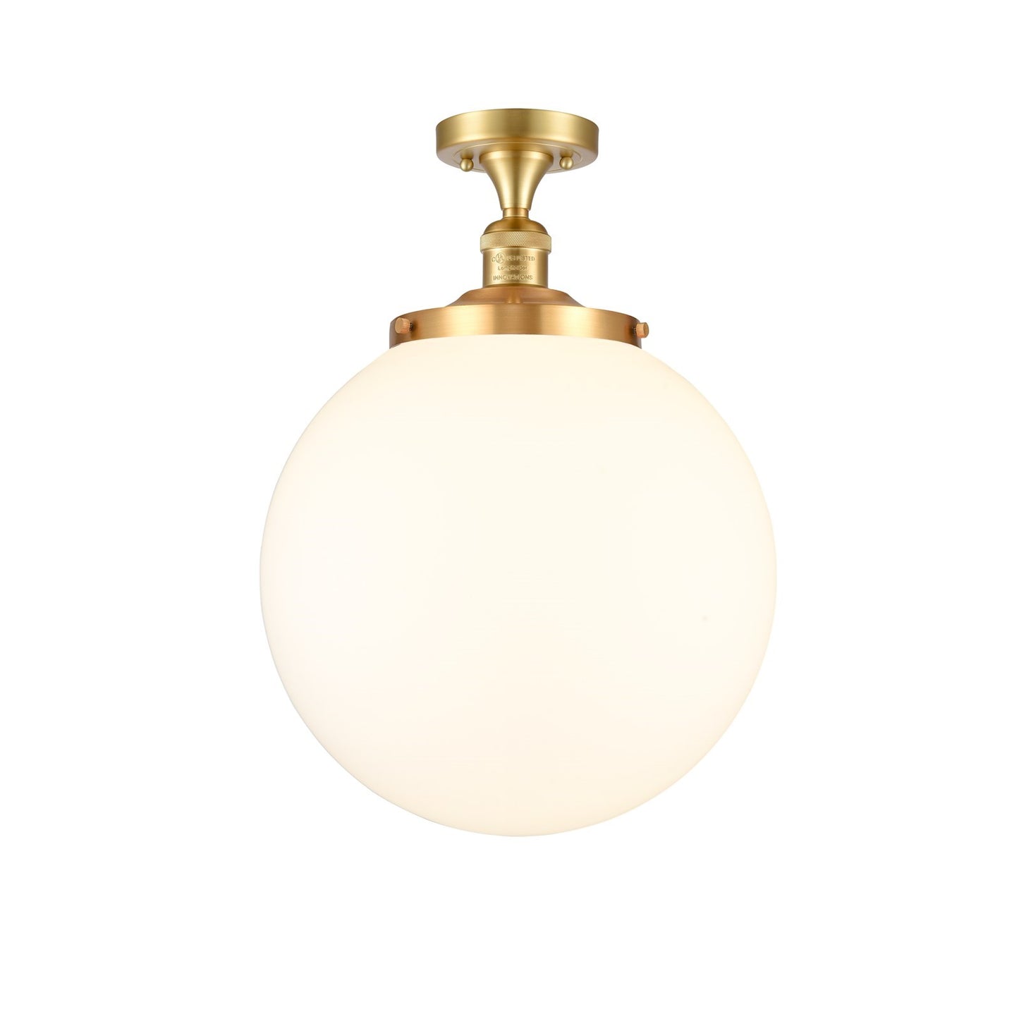 Innovations Beacon 14in 1-Light Semi-Flush Mount | Industrial Satin Gold Steel and Matte White Frosted Glass | Kitchen & | Model 517-1CH-SG-G201-14