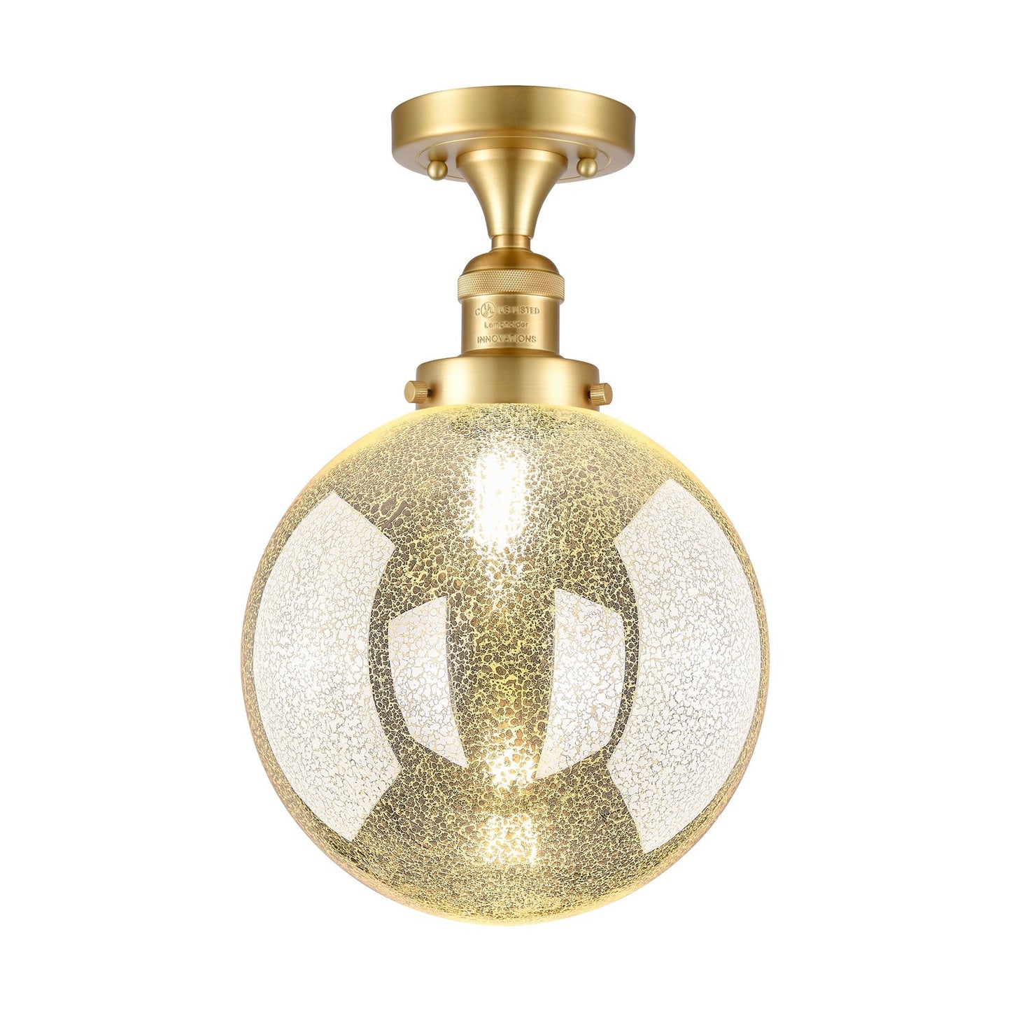 Innovations Beacon 10in 1-Light Semi-Flush Mount | Industrial Satin Gold and Mercury Seeded Glass | Entryway & Hallway | 10 x | Model 517-1CH-SG-G208-10