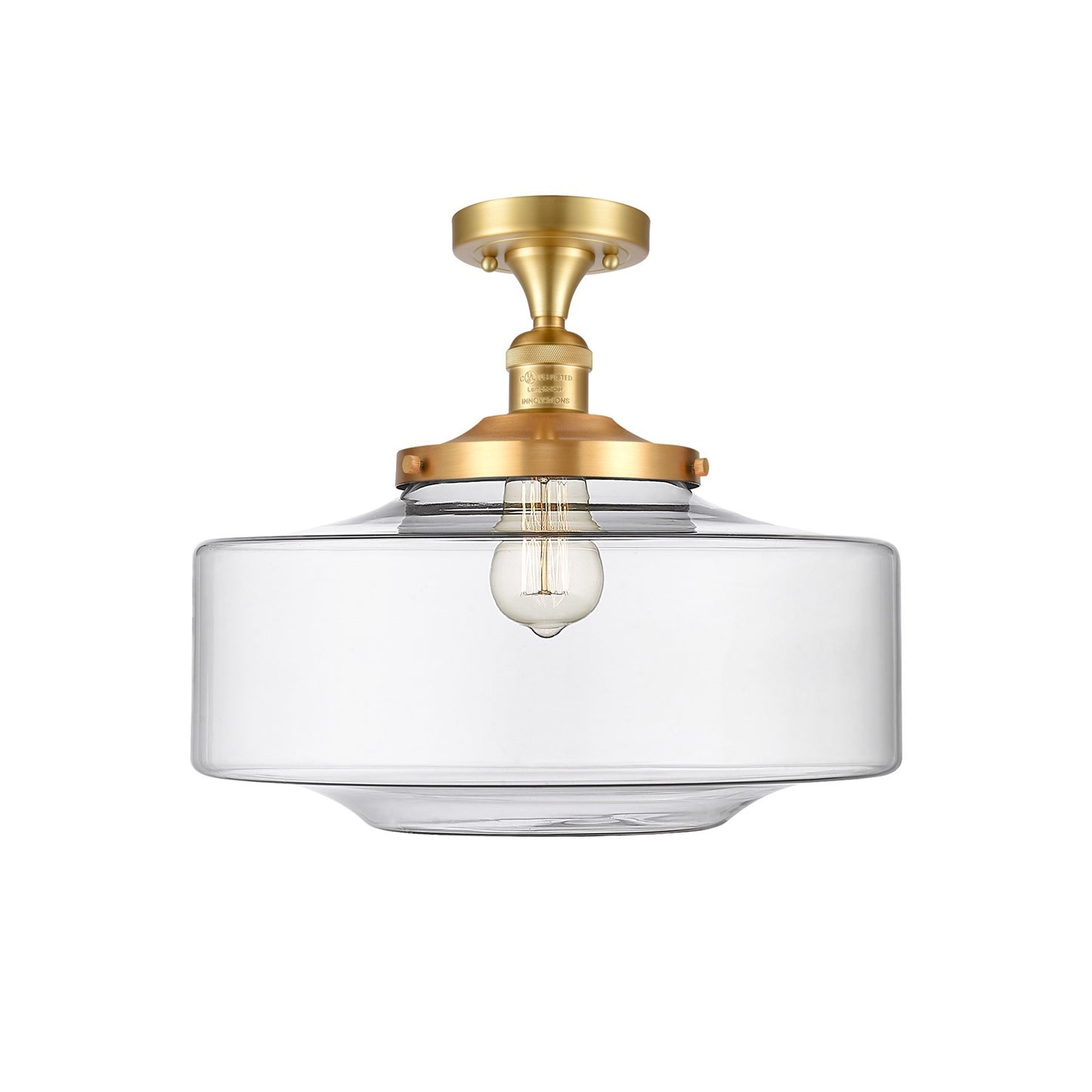 Innovations Bridgeton 16in 1-Light Semi-Flush Mount | Traditional Satin Gold Steel and Clear Glass | Entryway & Hallway | Model 517-1CH-SG-G692-16-LED