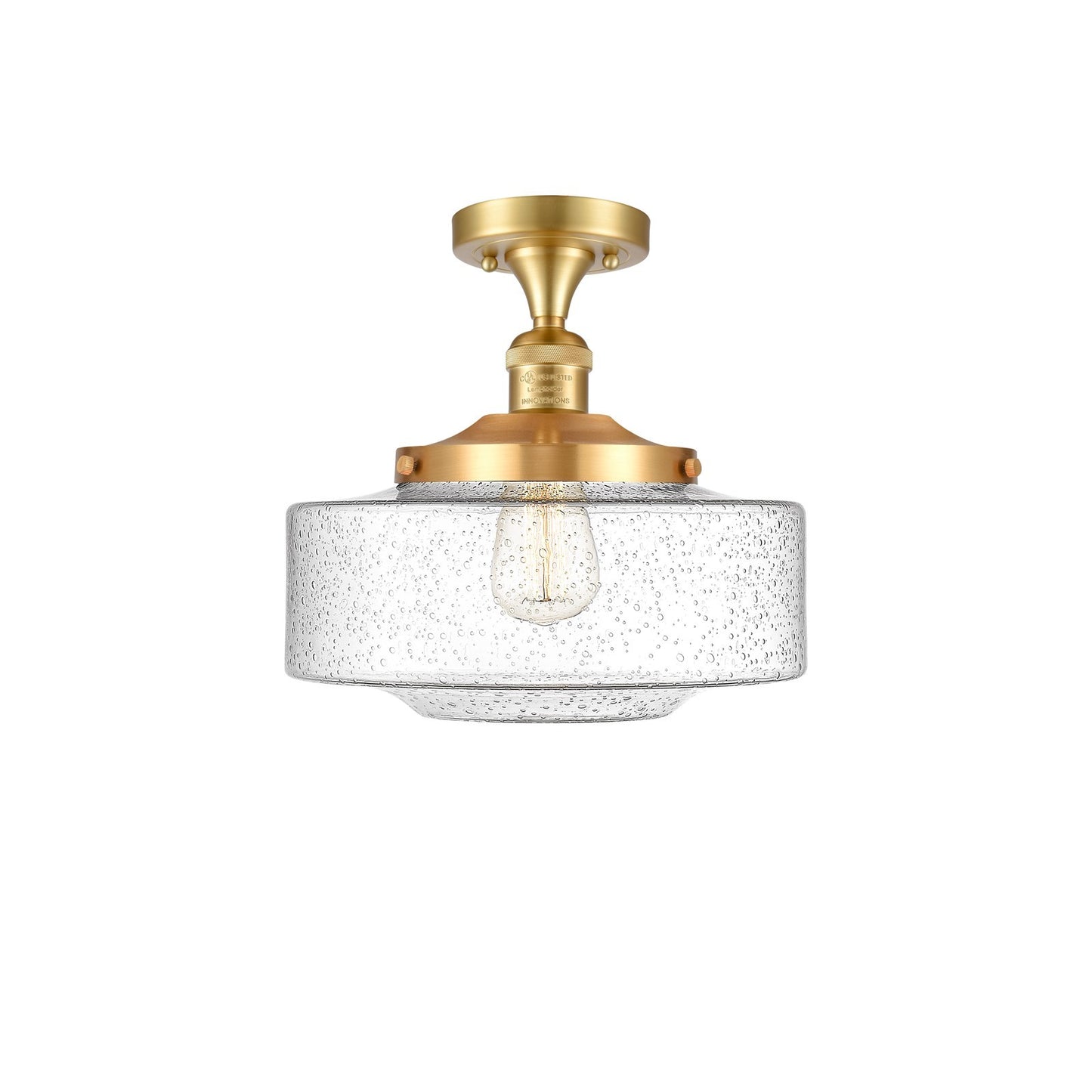 Innovations Bridgeton 12in 1-Light Semi-Flush Mount | Traditional Satin Gold Steel and Seedy Glass | Entryway & Hallway | 12 x | Model 517-1CH-SG-G694-12
