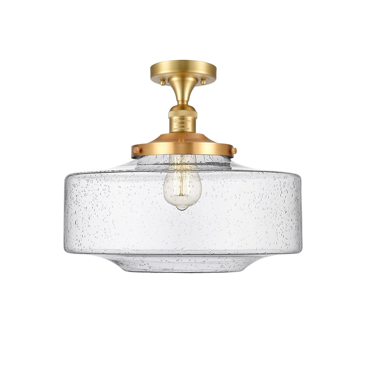 Innovations Bridgeton 16in 1-Light Semi-Flush Mount | Traditional Satin Gold Steel and Seedy Glass | Entryway & Bathroom | Model 517-1CH-SG-G694-16