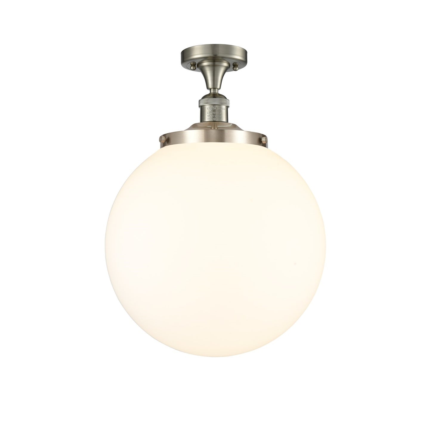 Innovations Beacon 14in 1-Light Semi-Flush Mount | Industrial Brushed Satin Nickel and Matte White Frosted Glass | Entryway & | Model 517-1CH-SN-G201-14