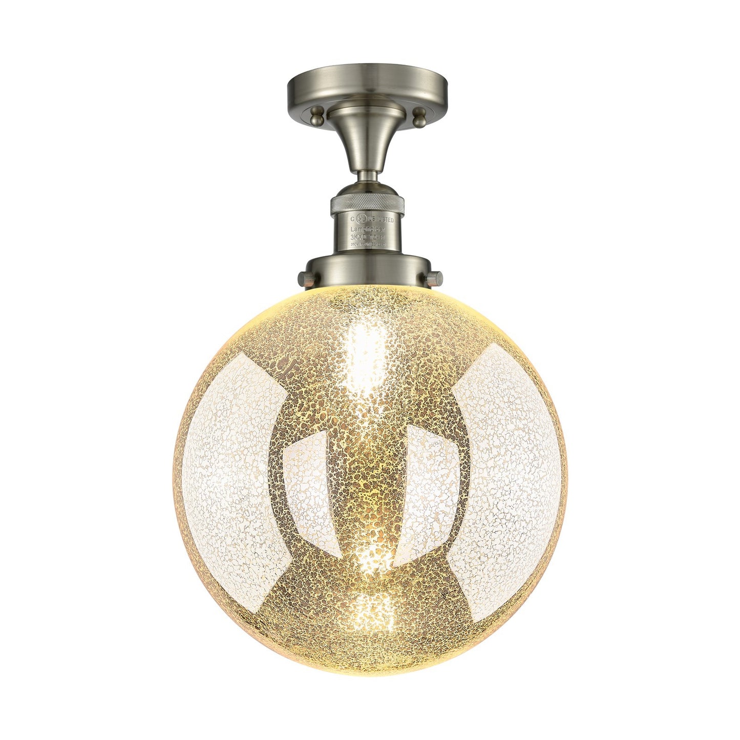 Innovations Beacon 10in 1-Light Semi-Flush Mount | Industrial Brushed Satin Nickel Steel and Mercury Seeded Glass | Entryway & | Model 517-1CH-SN-G208-10