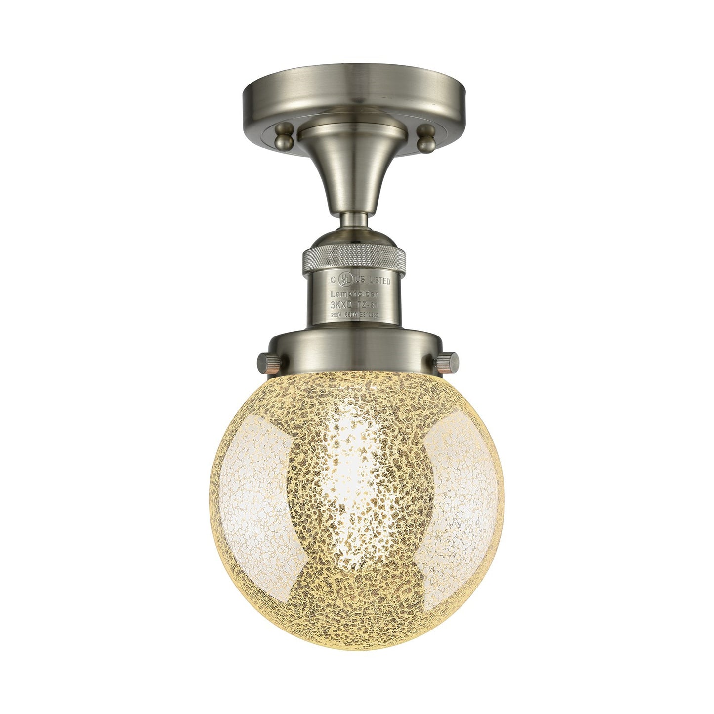 Innovations Beacon 6in 1-Light Semi-Flush Mount | Industrial Brushed Satin Nickel and Mercury Seeded Glass | Hallway & Entryway | Model 517-1CH-SN-G208-6