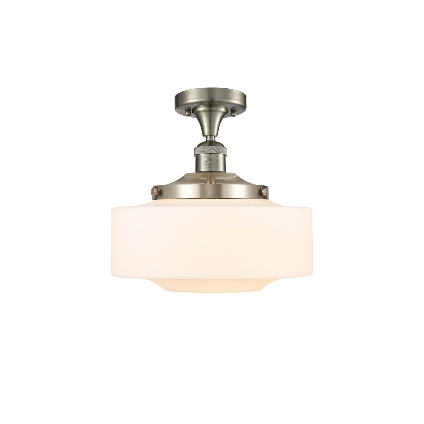 Innovations Bridgeton 12in 1-Light Semi-Flush Mount | Traditional Brushed Satin Nickel and Matte White Frosted Glass | Model 517-1CH-SN-G691-12-LED