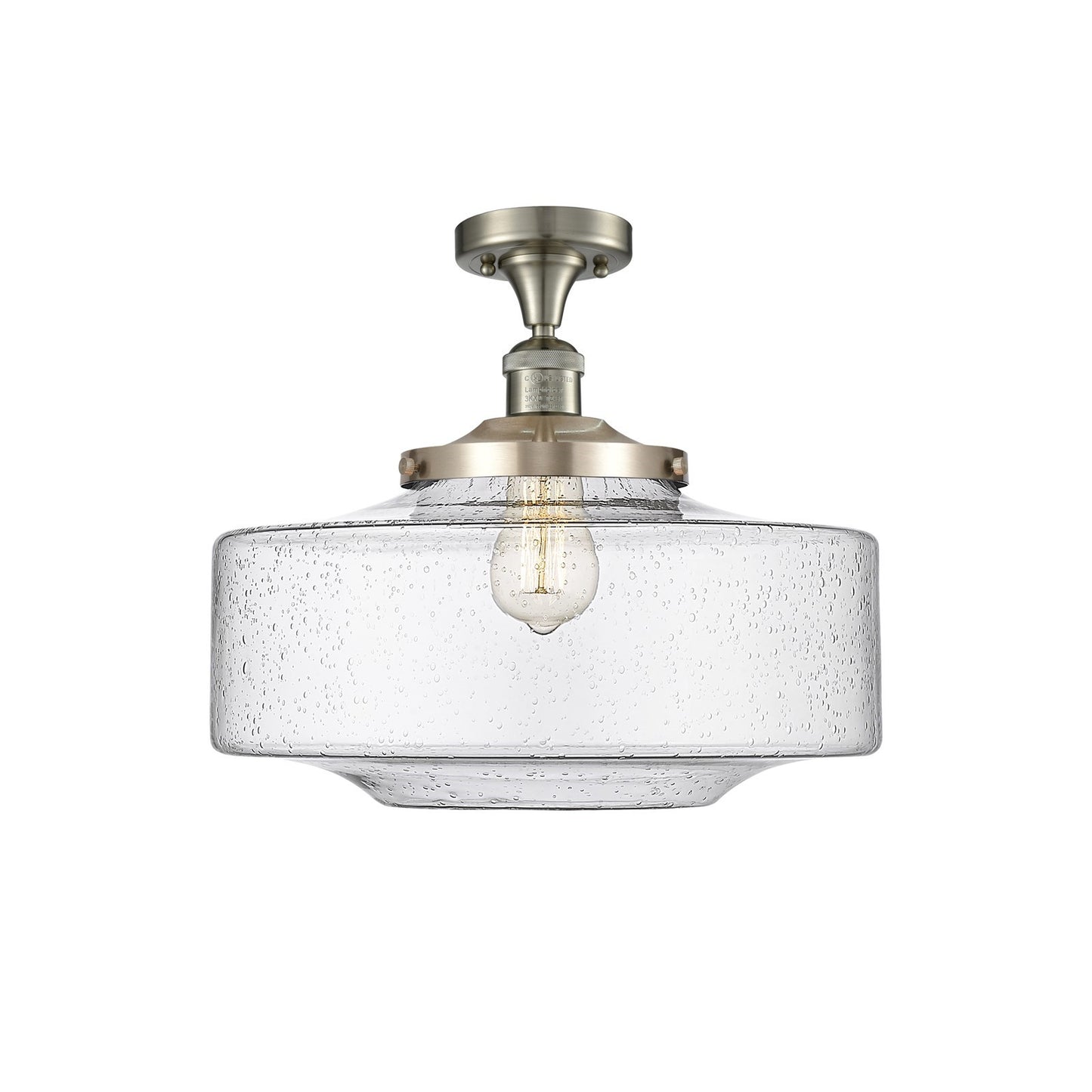 Innovations Bridgeton 16in 1-Light Semi-Flush Mount | Traditional Brushed Satin Nickel Steel and Seedy Glass | Entryway & | Model 517-1CH-SN-G694-16