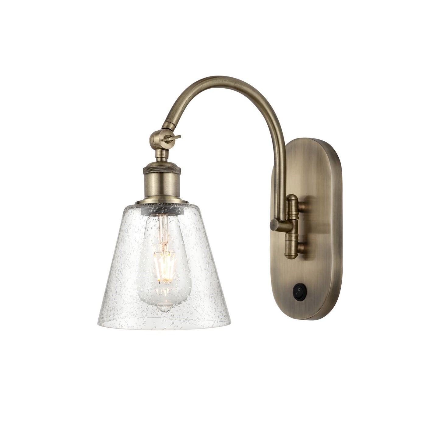 Innovations Caton 6in 1-Light Swing Arm Lamp | Industrial Antique Brass Steel and Frosted Glass | Bedroom & Living Room Reading | Model 518-1W-AB-G454