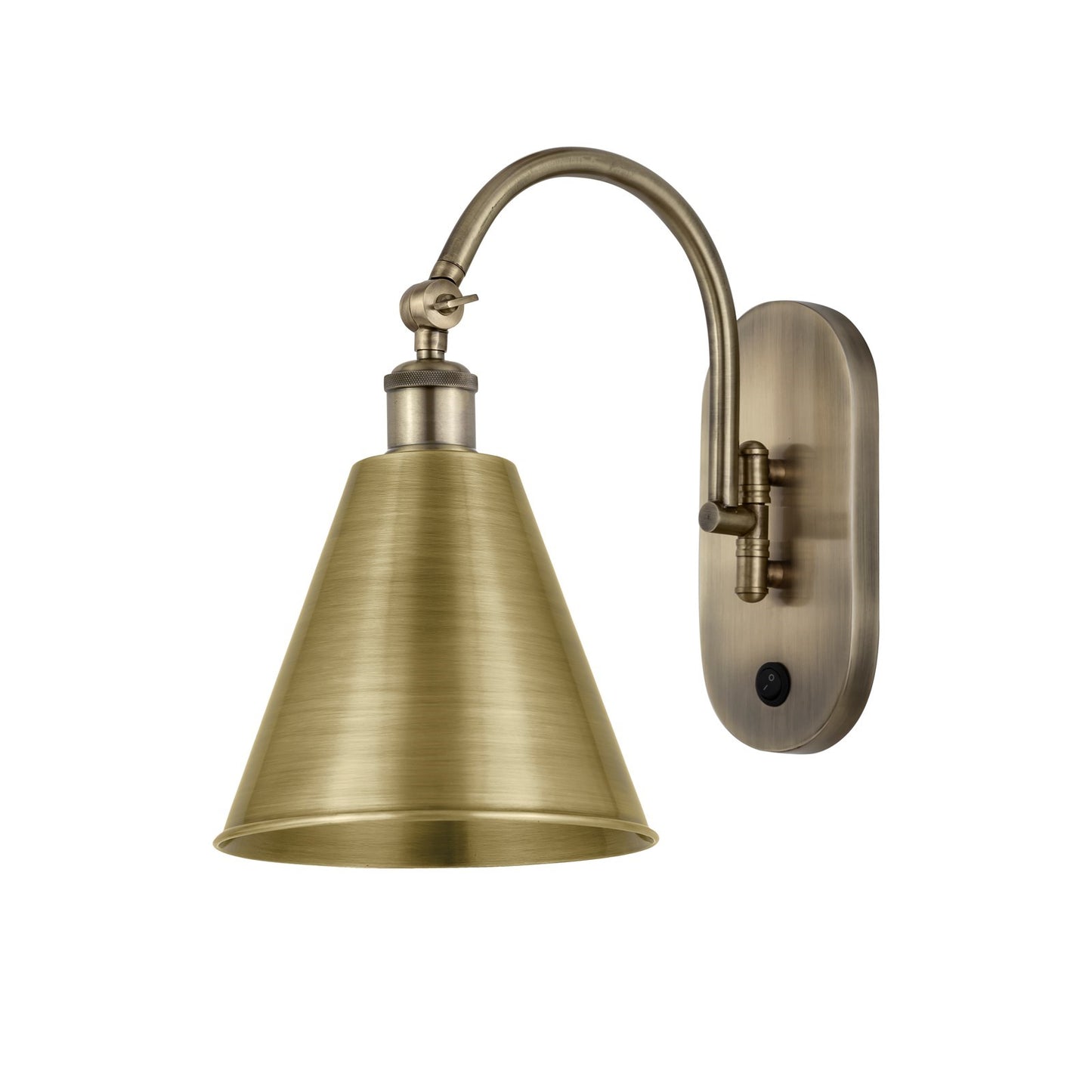 Innovations Berkshire 8in 1-Light Swing Arm Sconce | Industrial Antique Brass Steel and Cast Brass Metal Shade | Bedroom & | Model 518-1W-AB-MBC-8-AB
