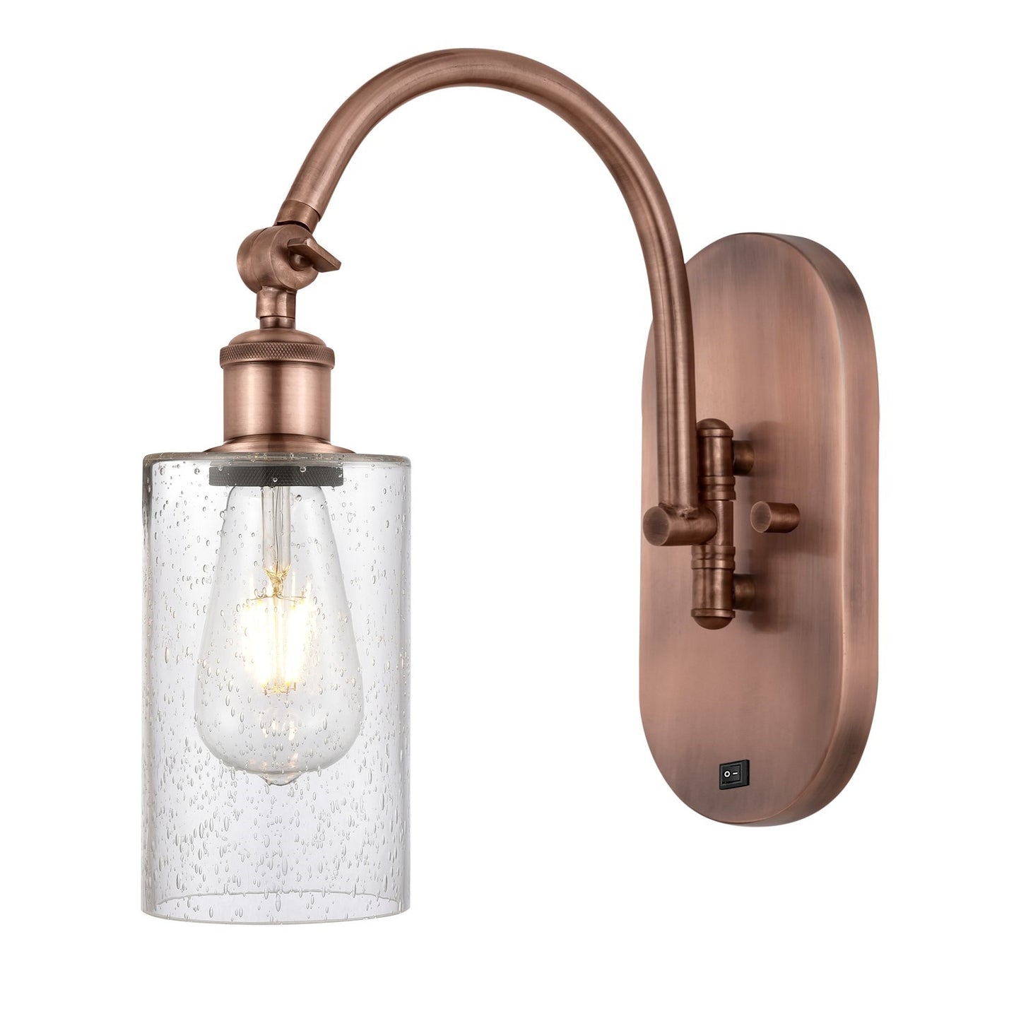 Innovations Clymer 1-Light Swing Arm Sconce | Art Nouveau Antique Copper Steel and Seedy Glass | Bedroom & Living Room Reading | Model 518-1W-AC-G804