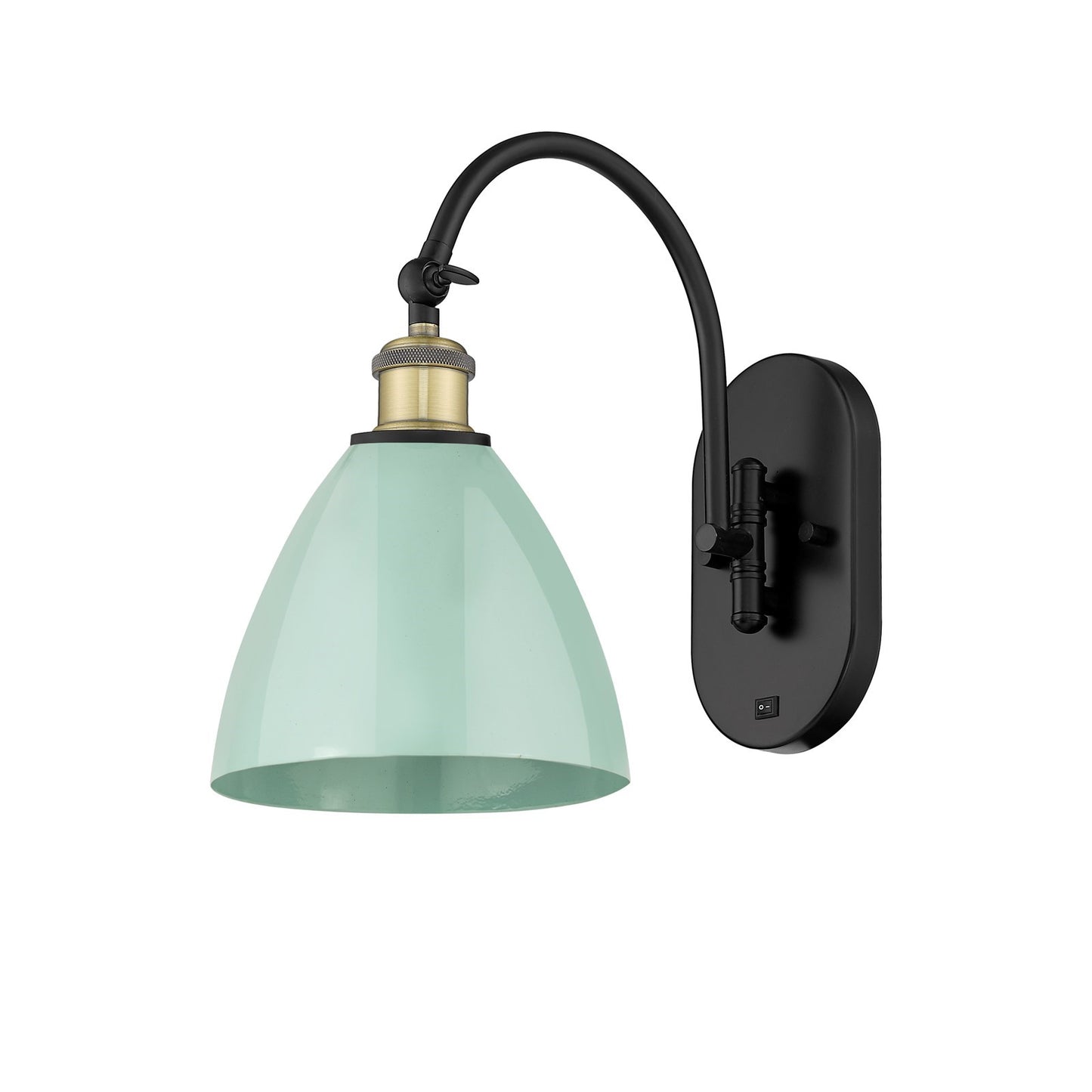 Innovations Plymouth 1-Light 7.5in Swing Arm Lamp | Industrial Farmhouse Black Antique Brass and Matte Seafoam Metal | Model 518-1W-BAB-MBD-75-SF-LED