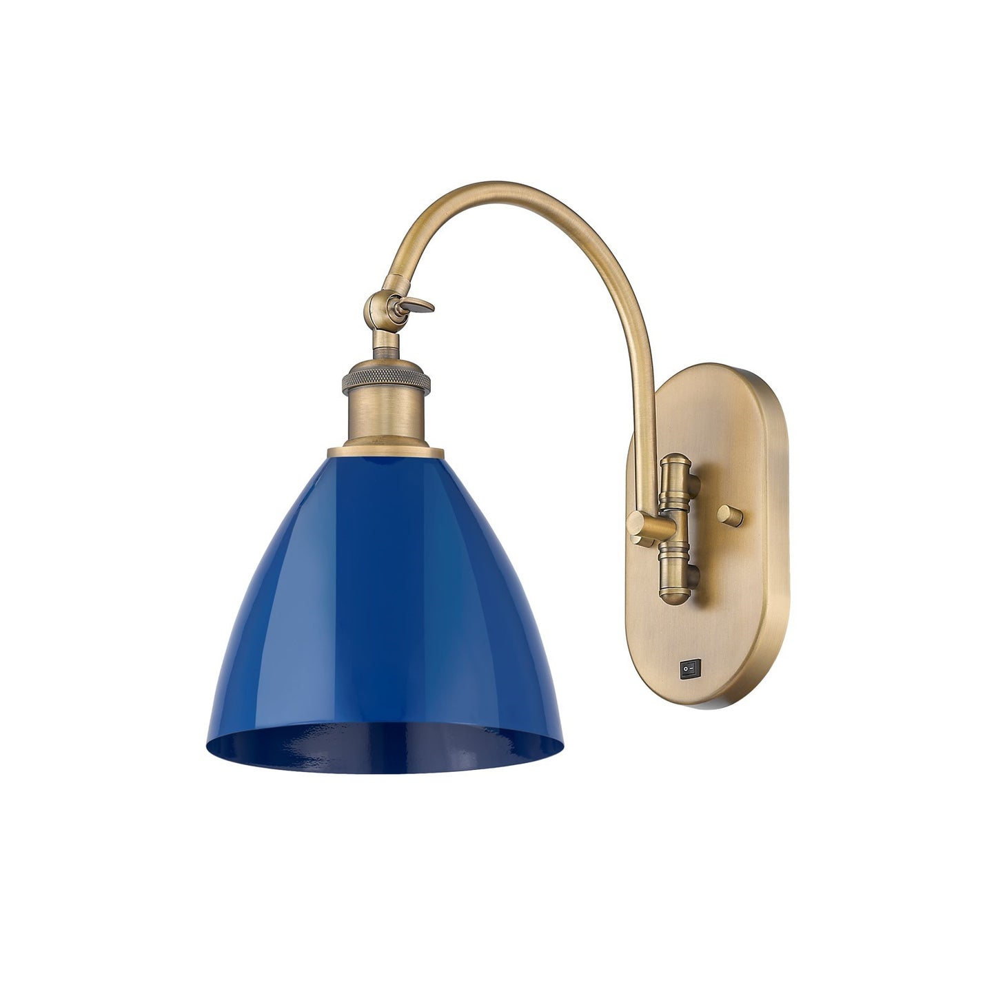 Innovations Plymouth 1-Light 7.5in Swing Arm Wall Sconce | Industrial Farmhouse Brushed Brass Steel and Matte Blue Metal Shade | Model 518-1W-BB-MBD-75-BL